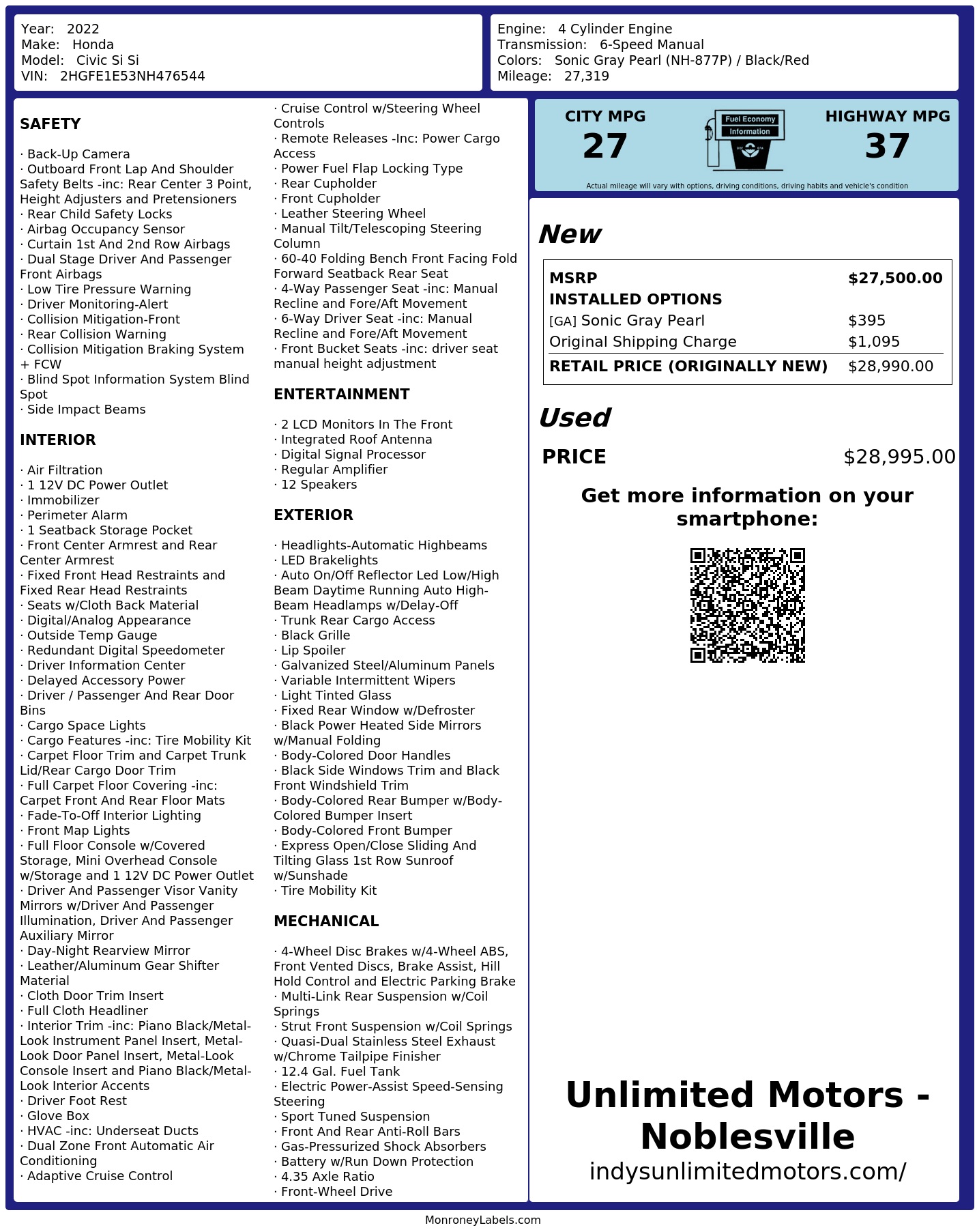 Monroney Label