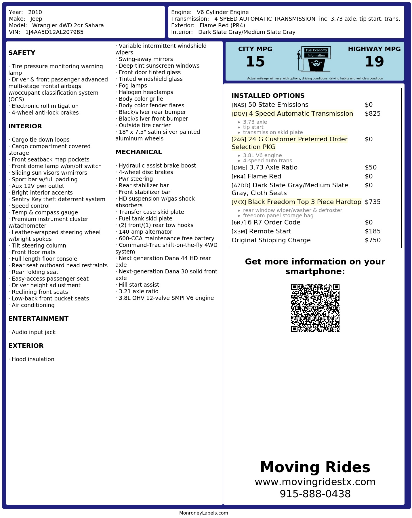 Monroney Label