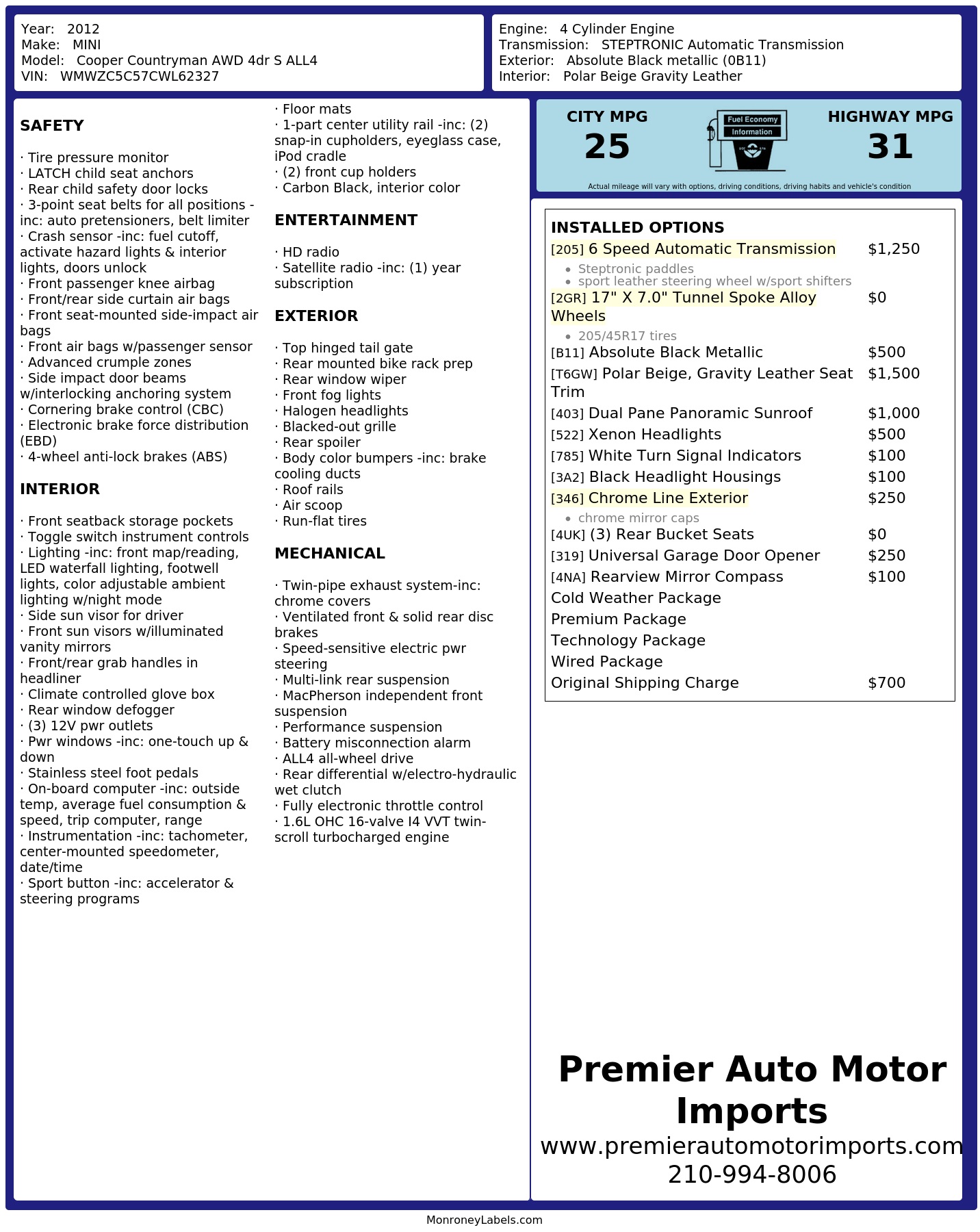 Monroney Label