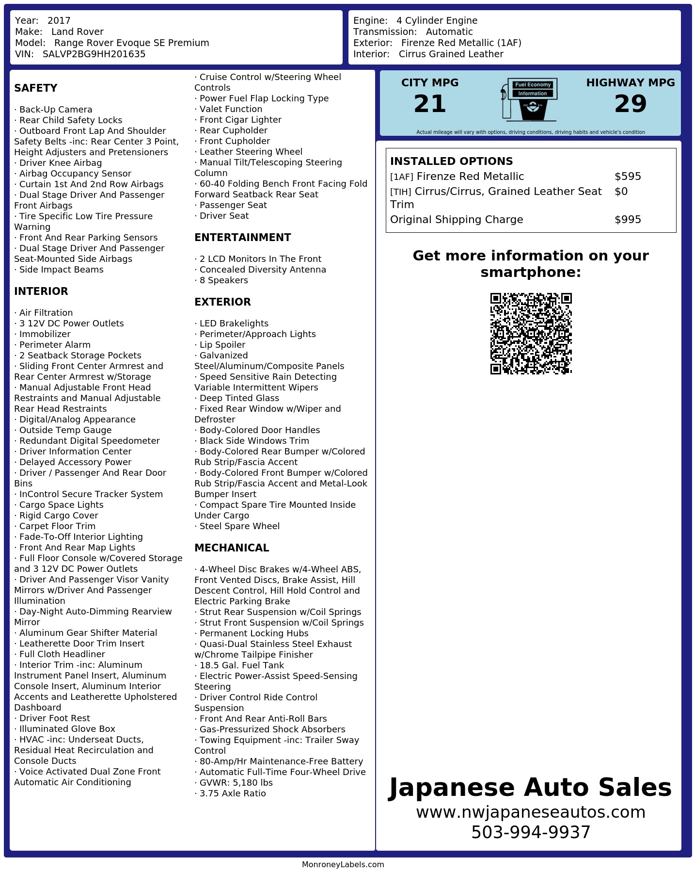 Monroney Label