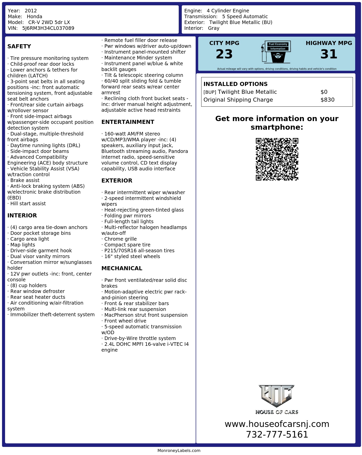 Monroney Label