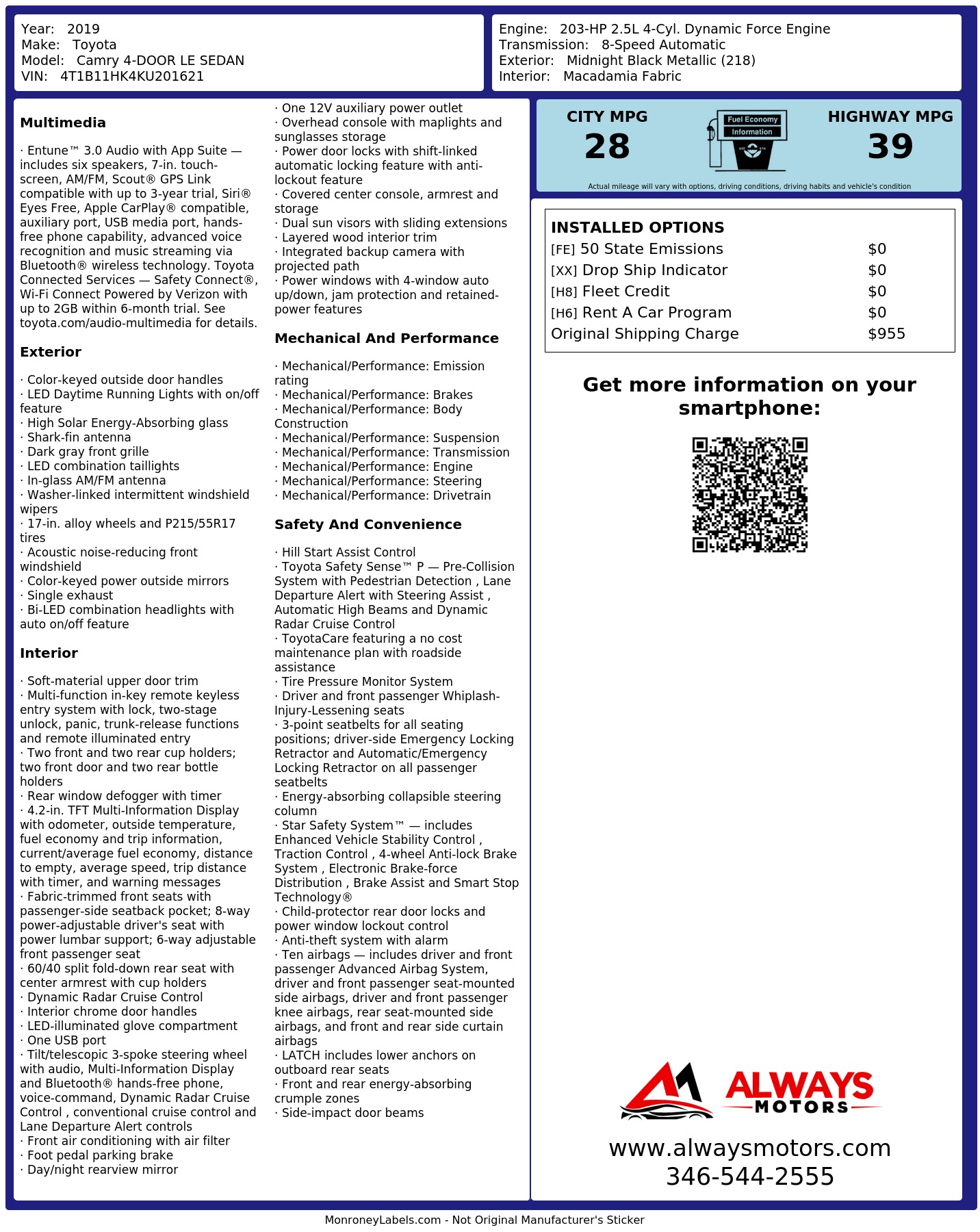 Monroney Label