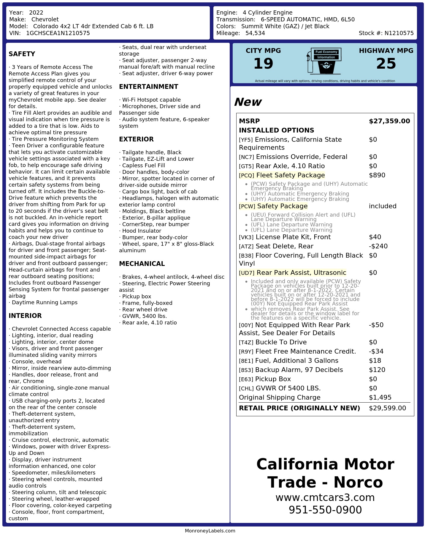 Monroney Label