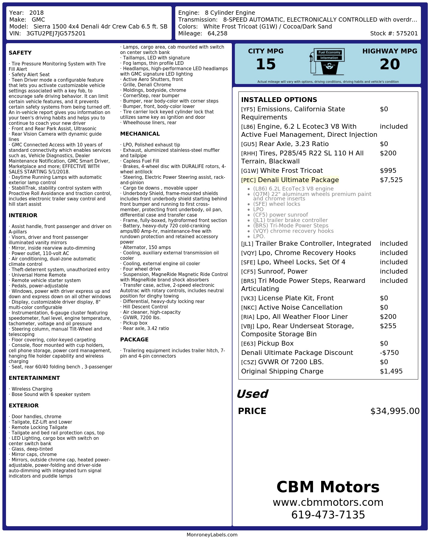 Monroney Label