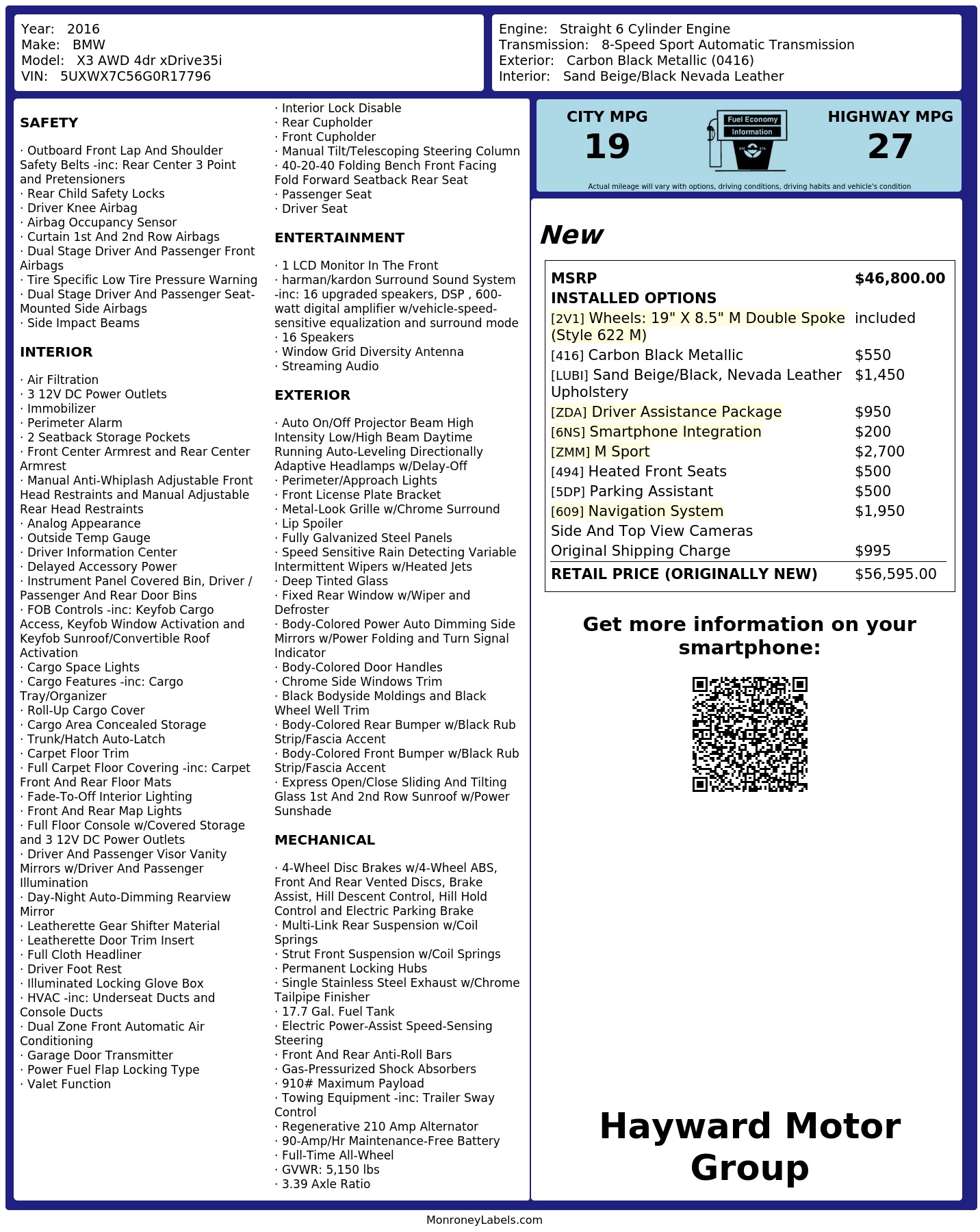 Monroney Label