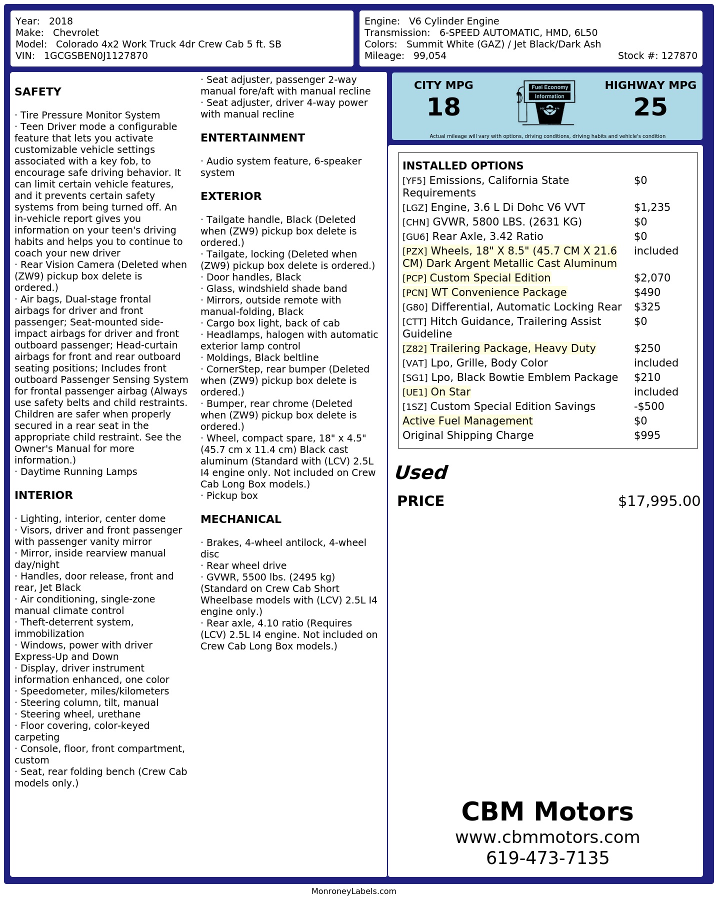 Monroney Label