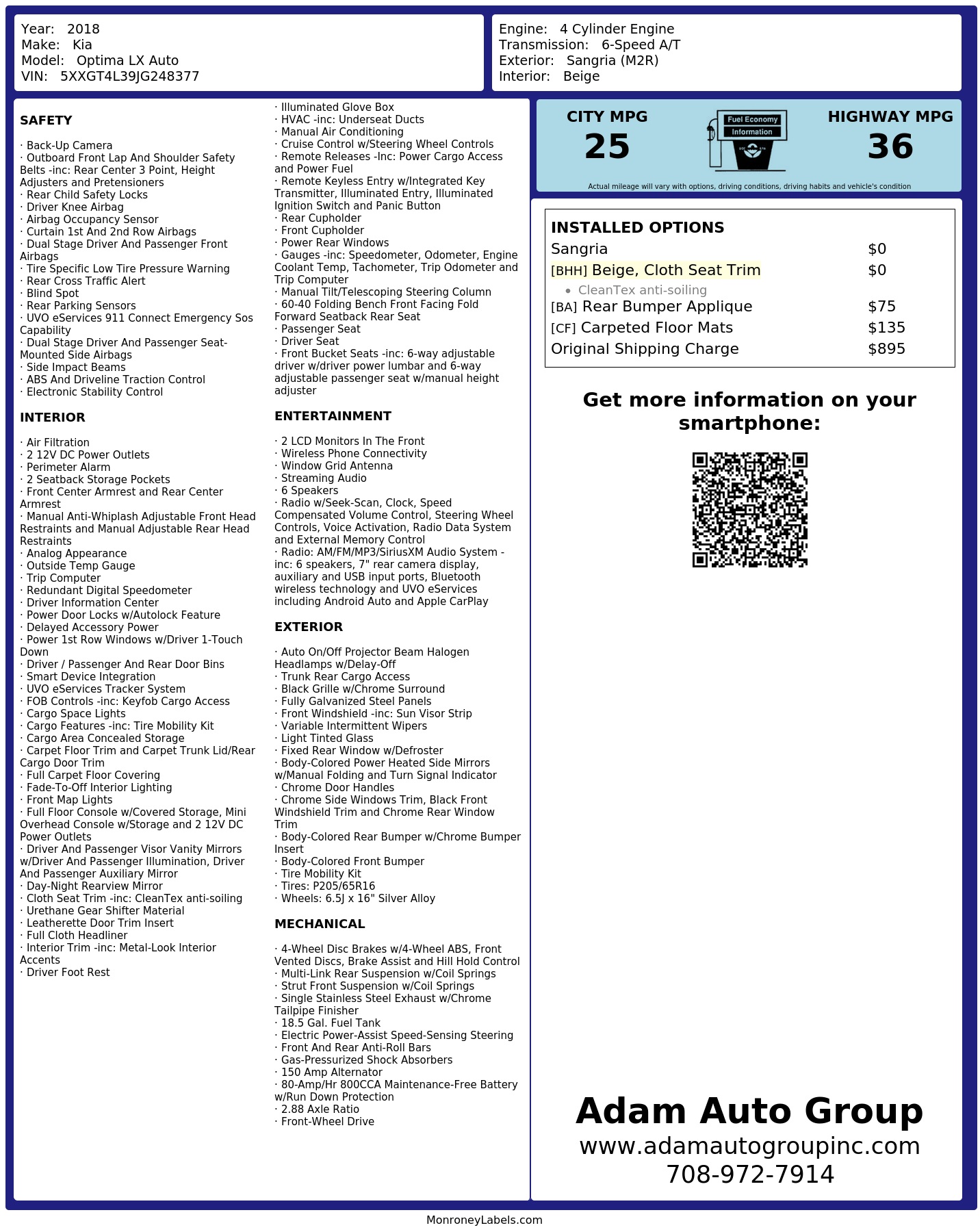 Monroney Label