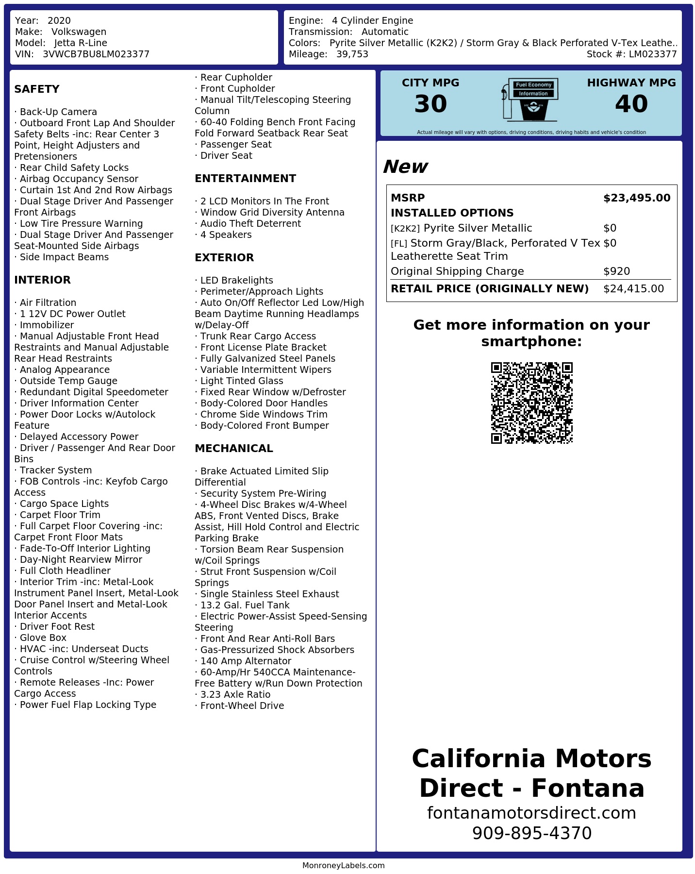 Monroney Label