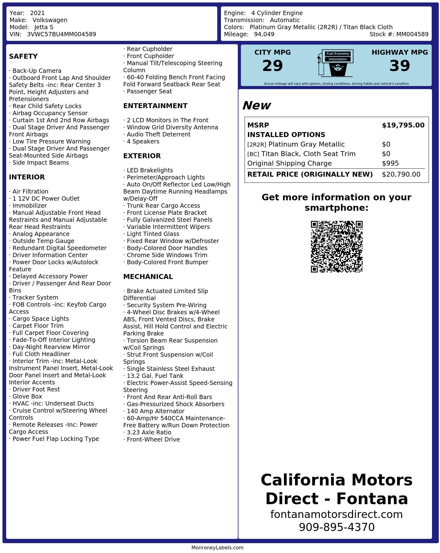 Monroney Label