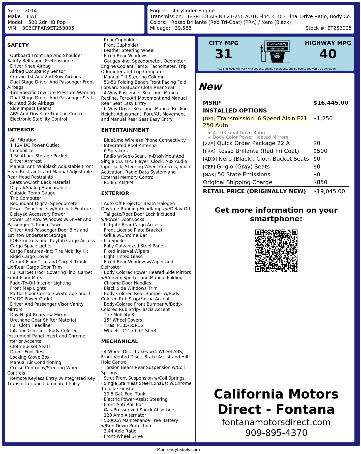 Monroney Label