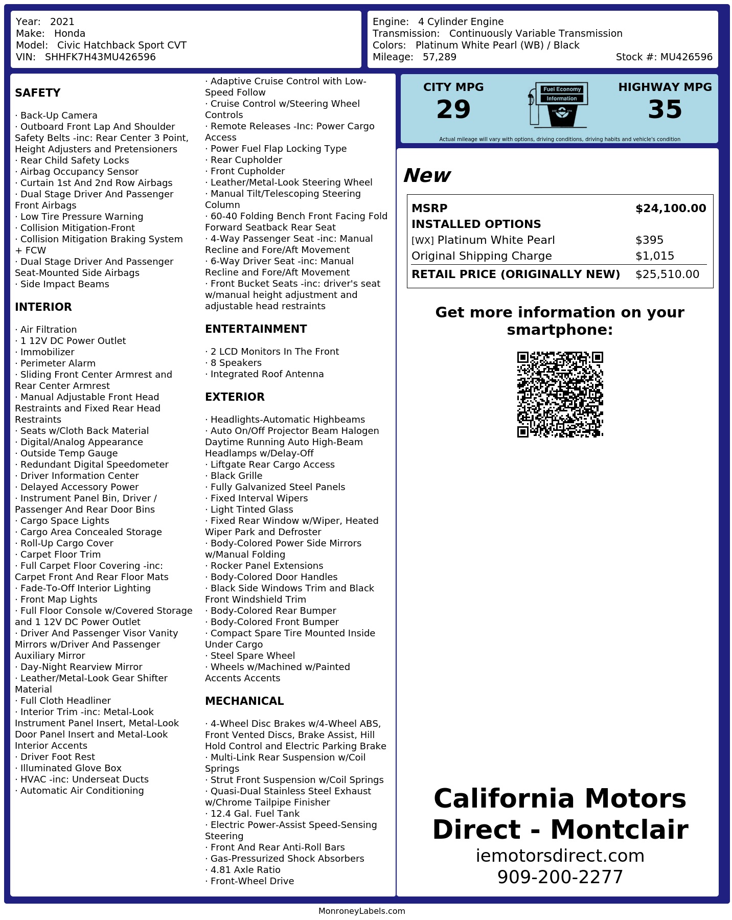 Monroney Label