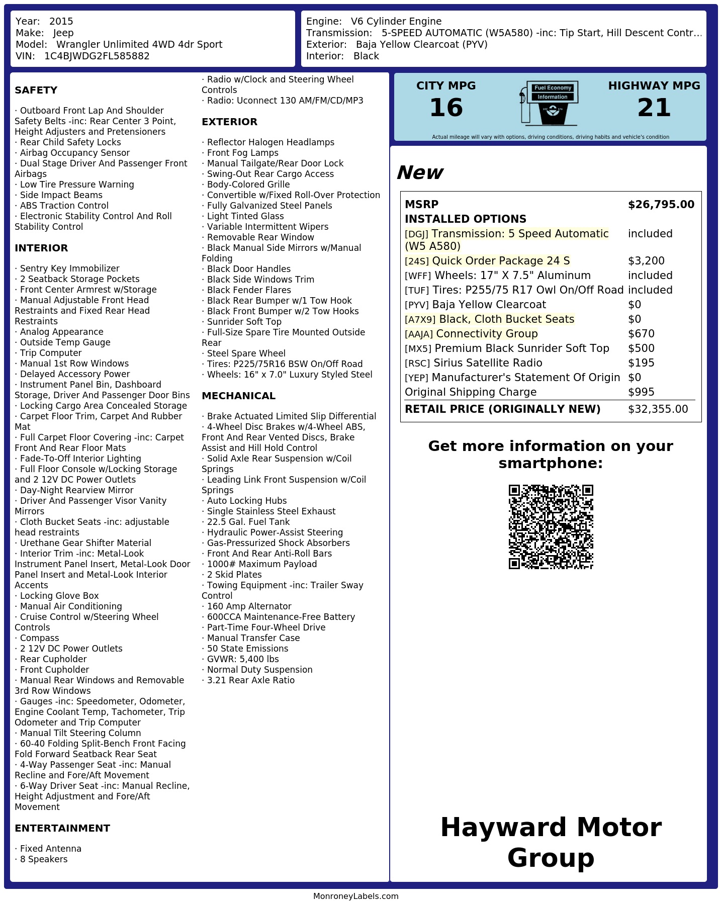 Monroney Label