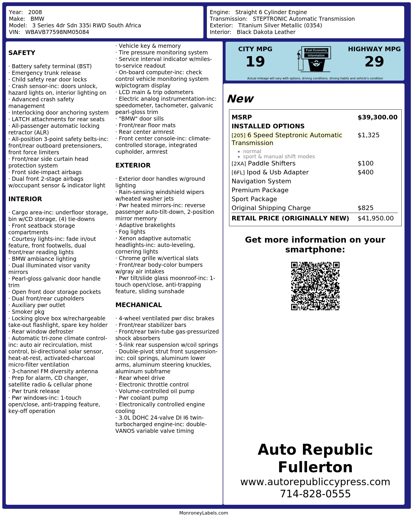 Monroney Label