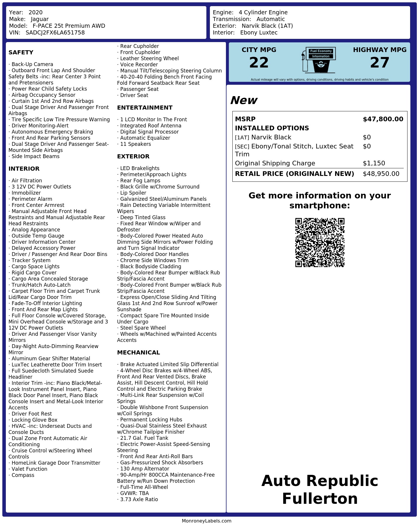 Monroney Label