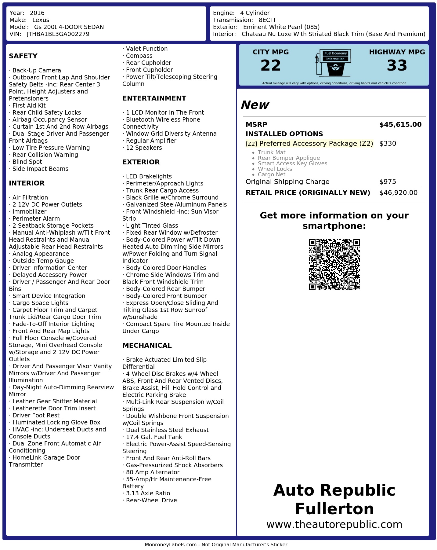 Monroney Label