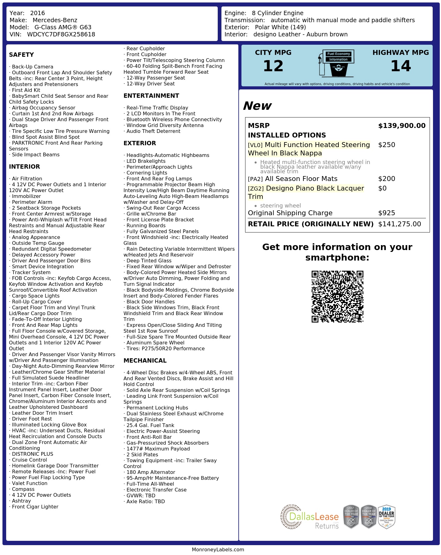 Monroney Label