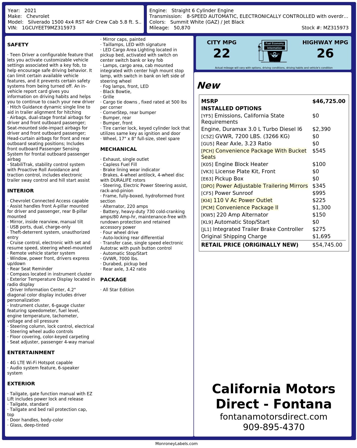Monroney Label
