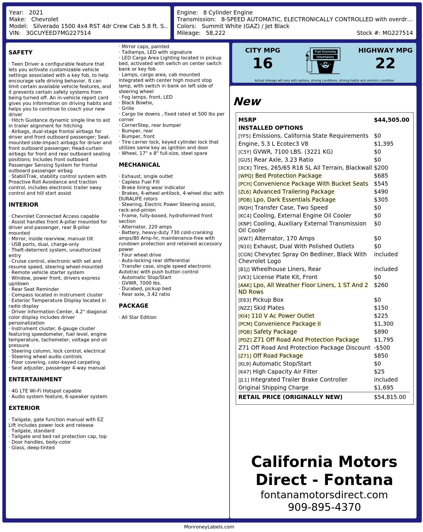 Monroney Label