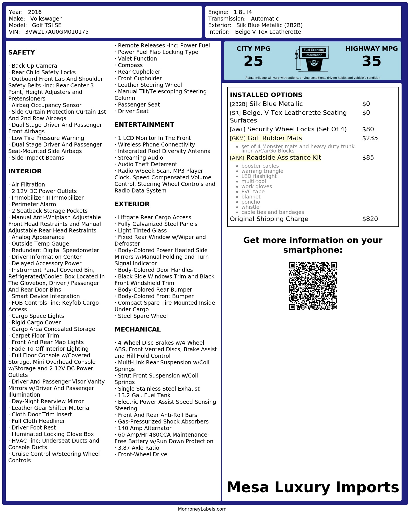 Monroney Label
