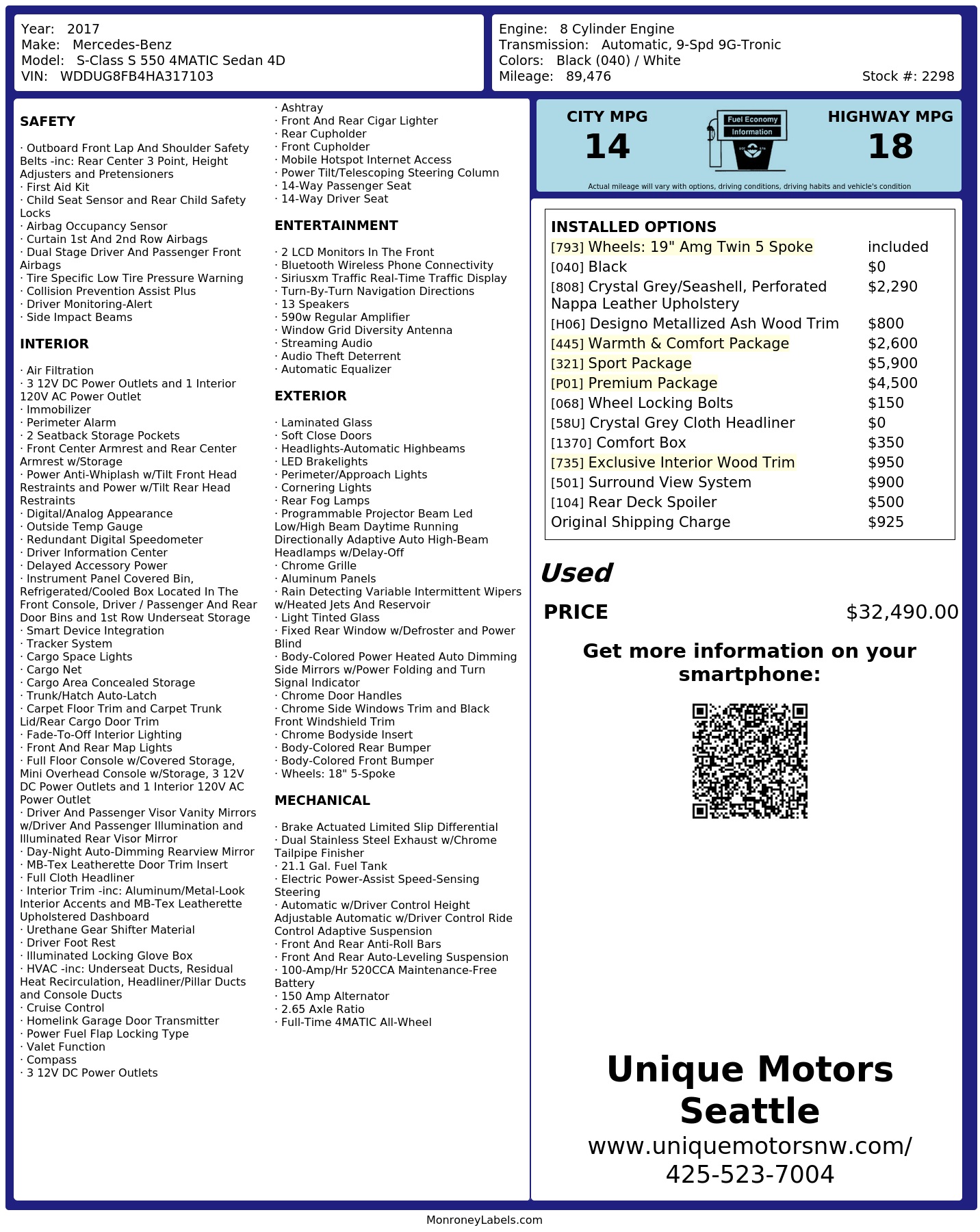 Monroney Label