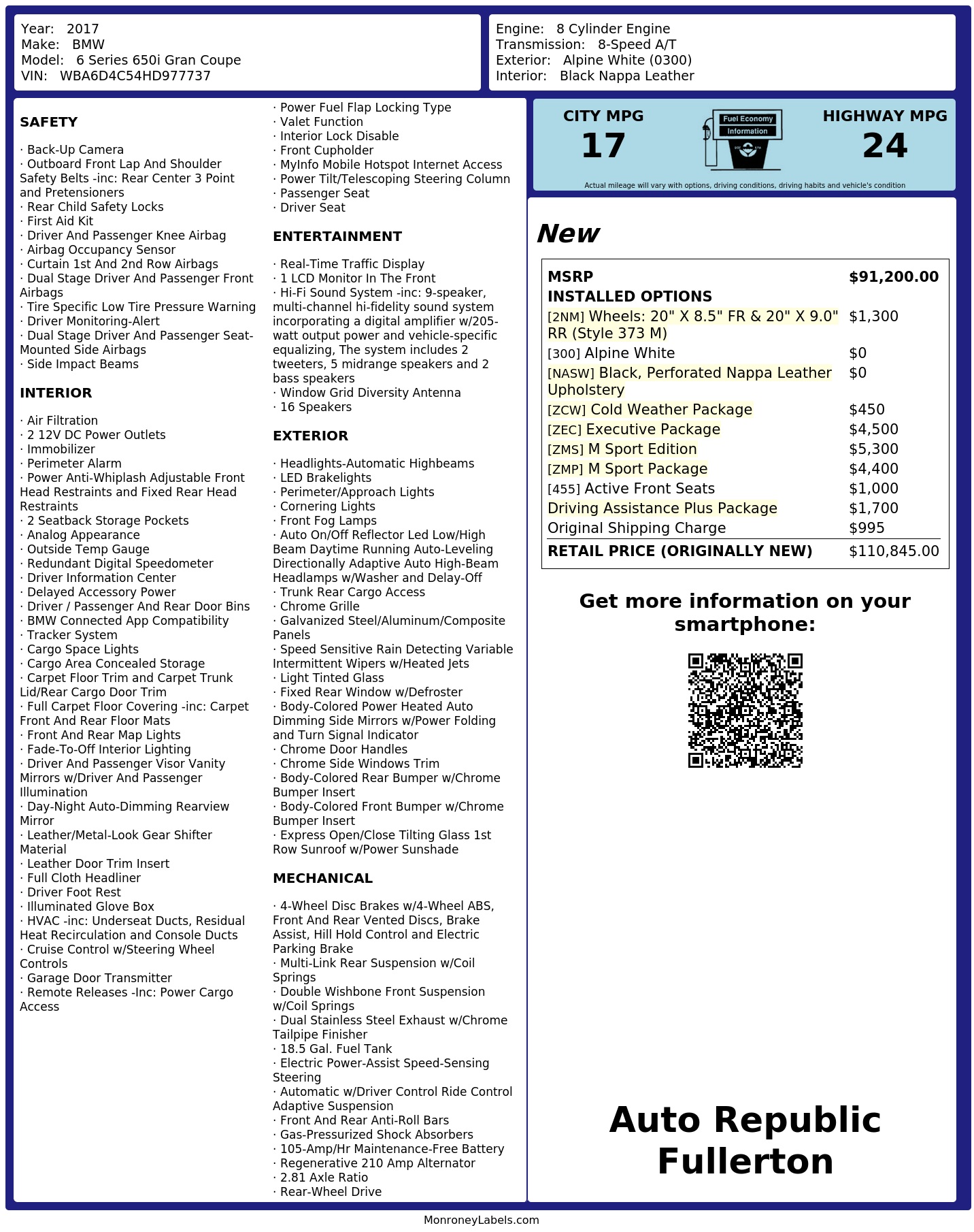Monroney Label