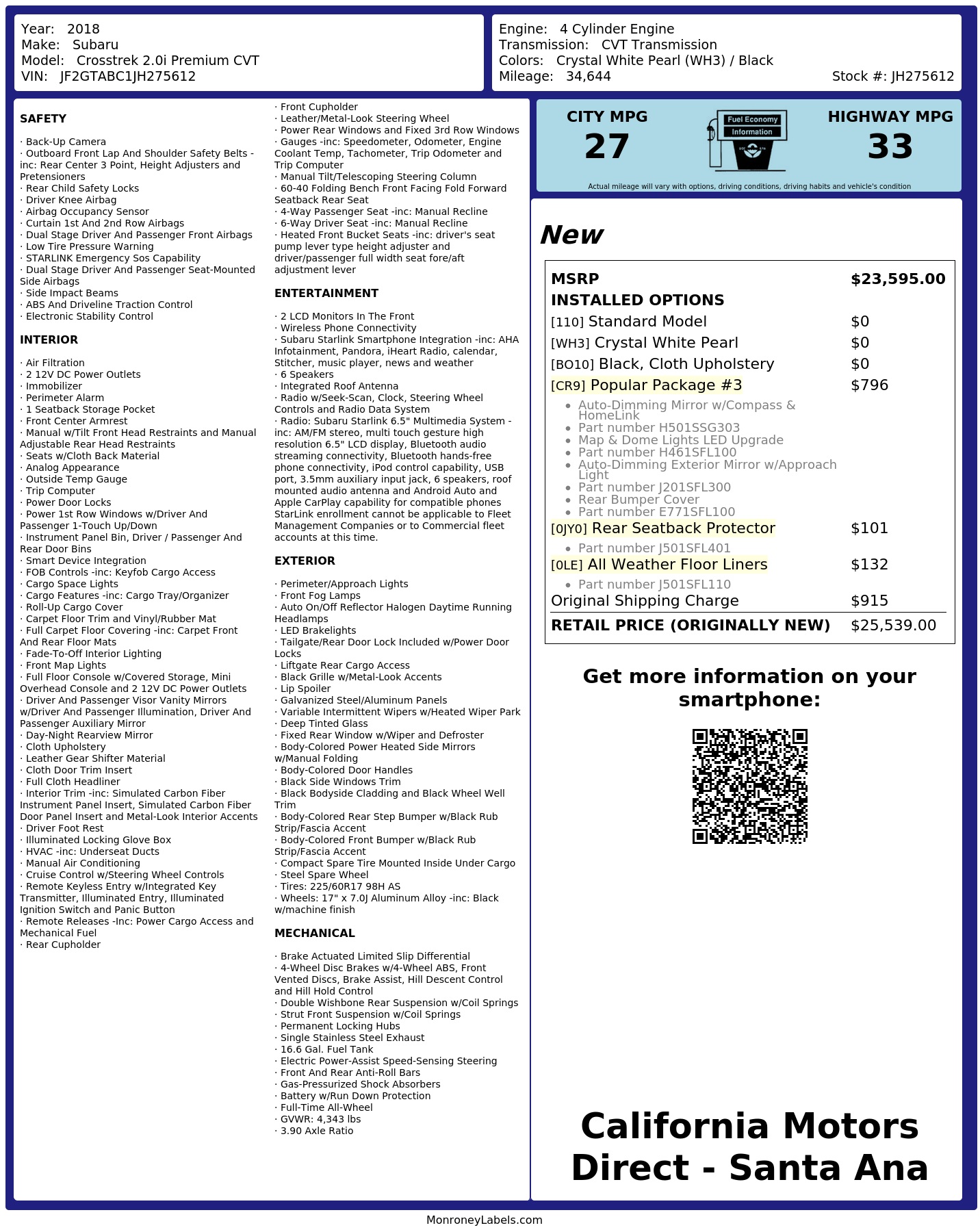 Monroney Label