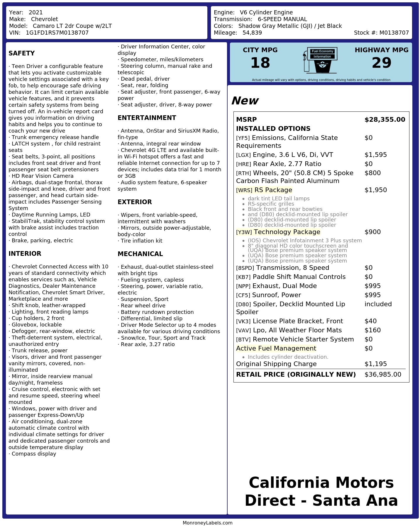 Monroney Label