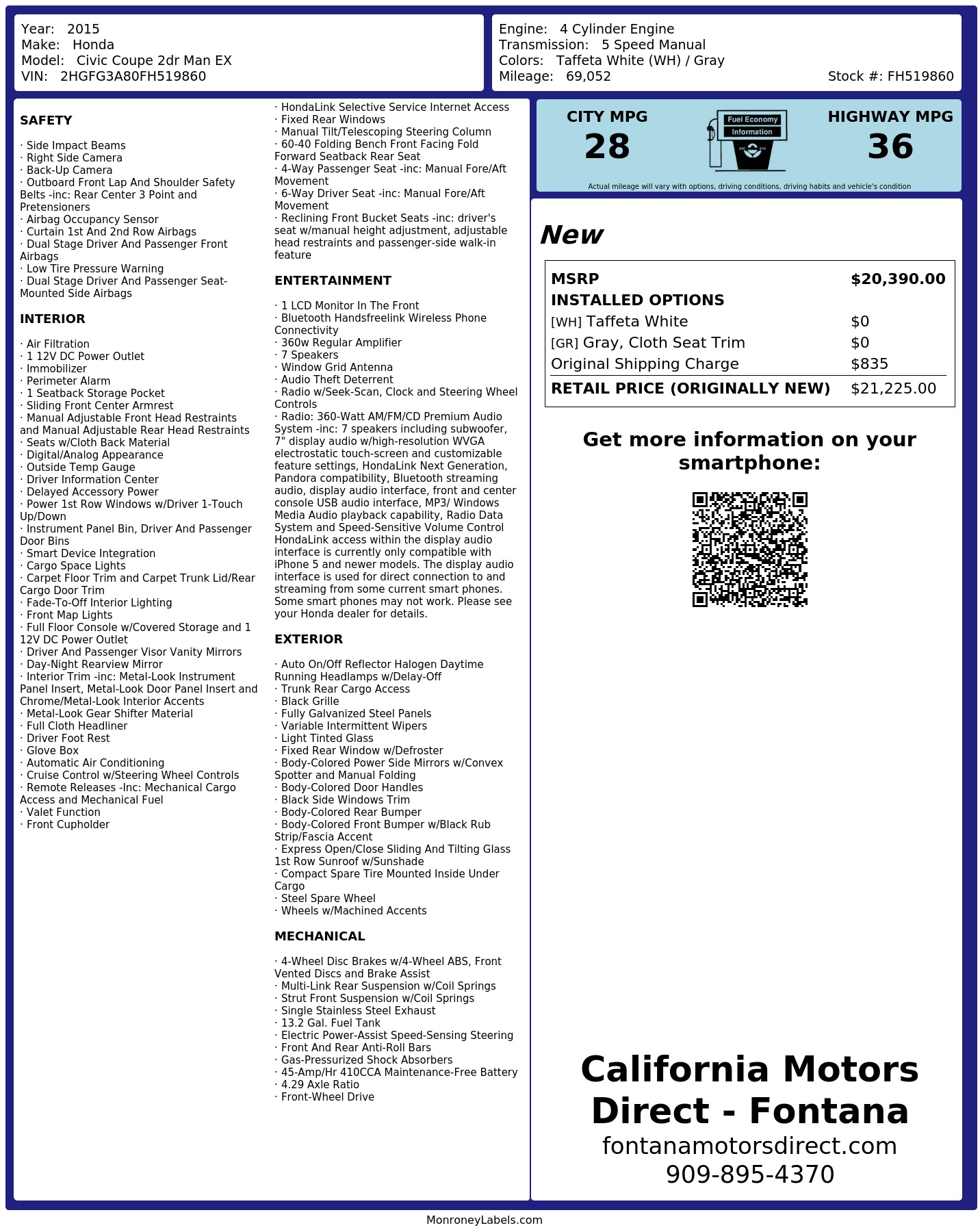 Monroney Label