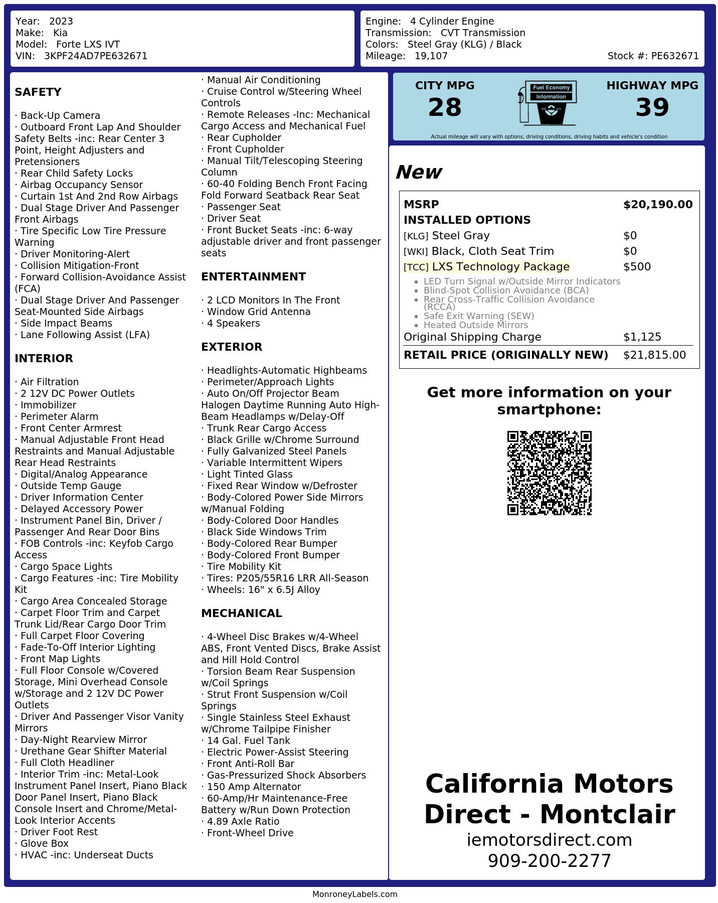 Monroney Label