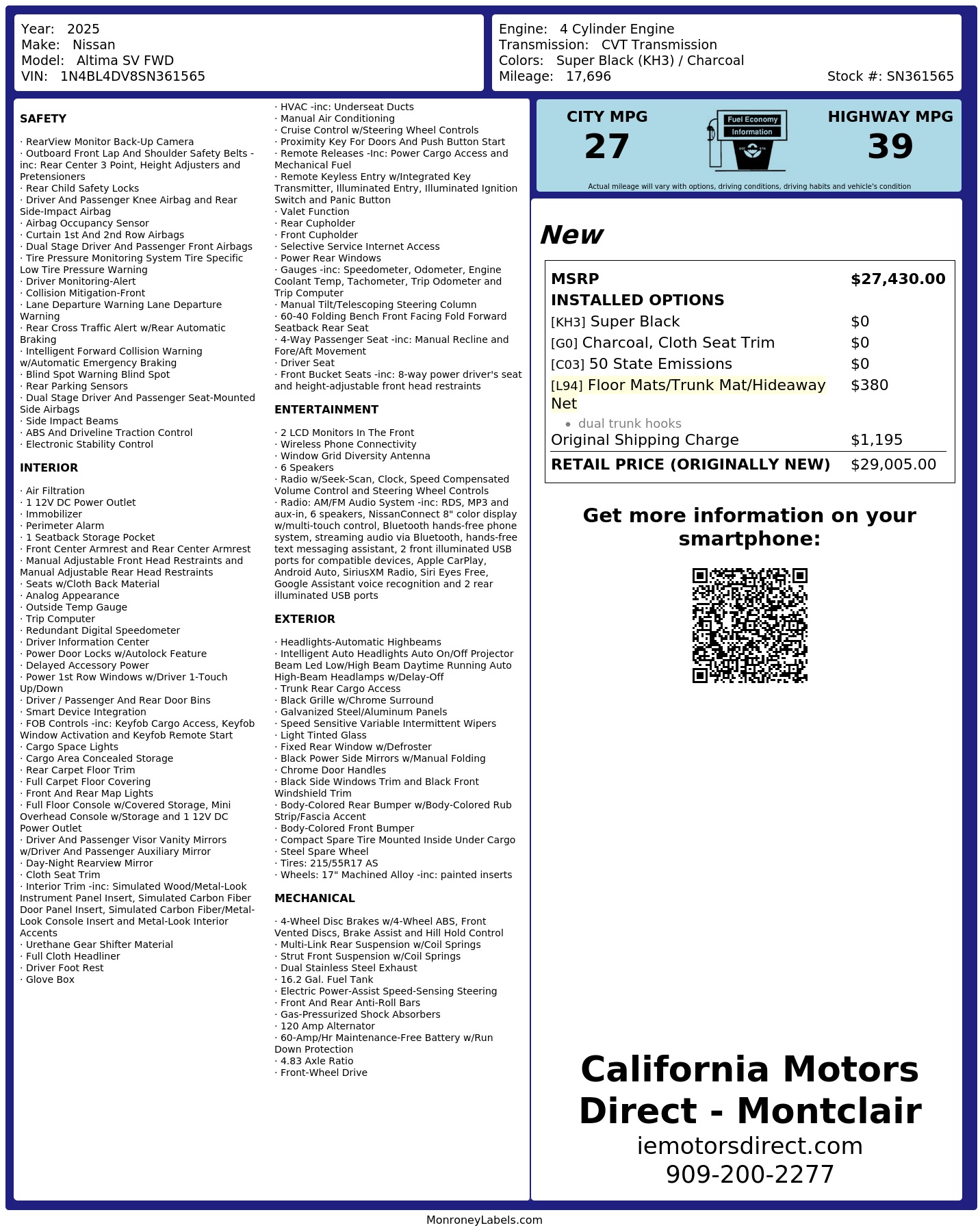 Monroney Label