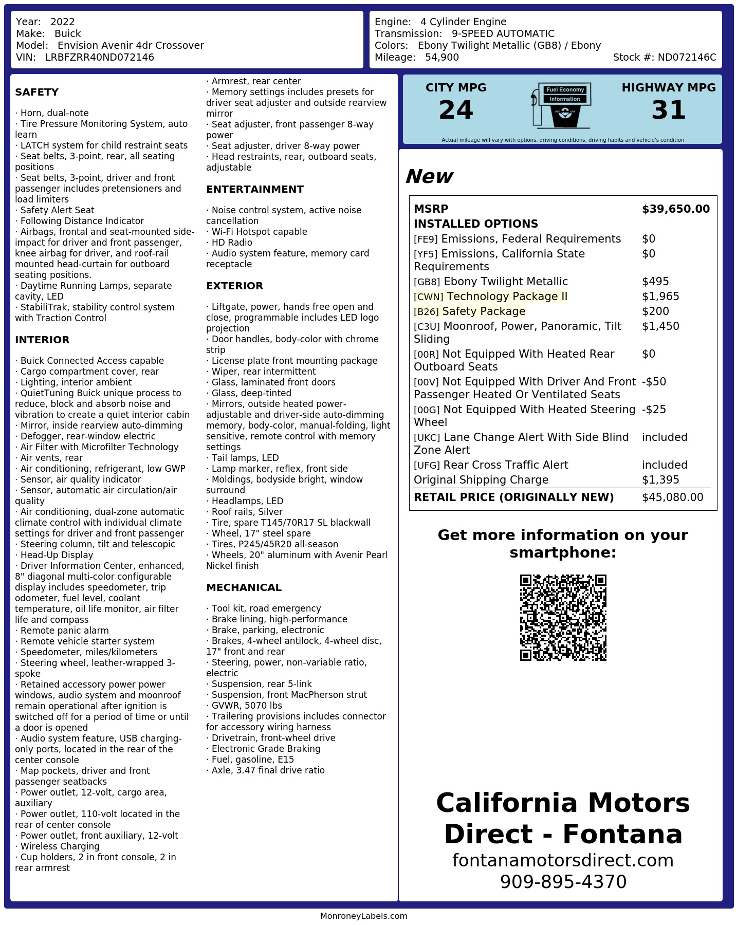 Monroney Label