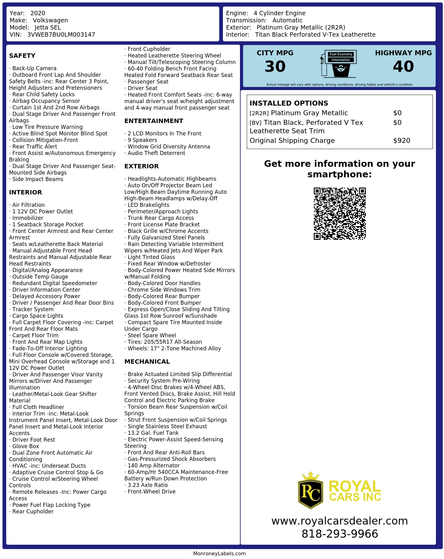 Monroney Label