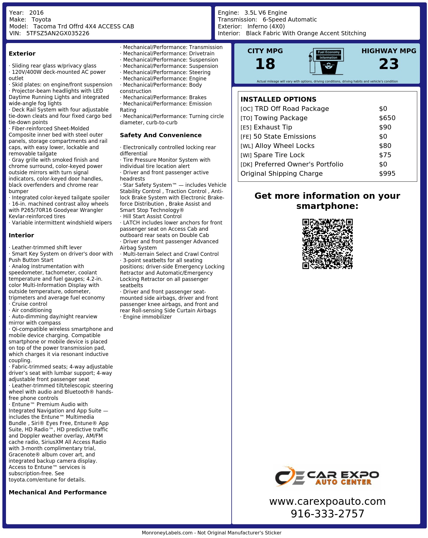 Monroney Label