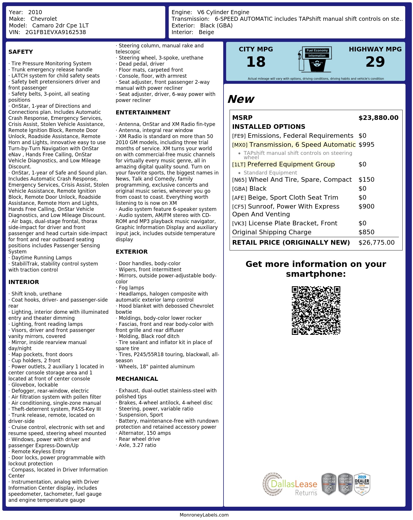 Monroney Label