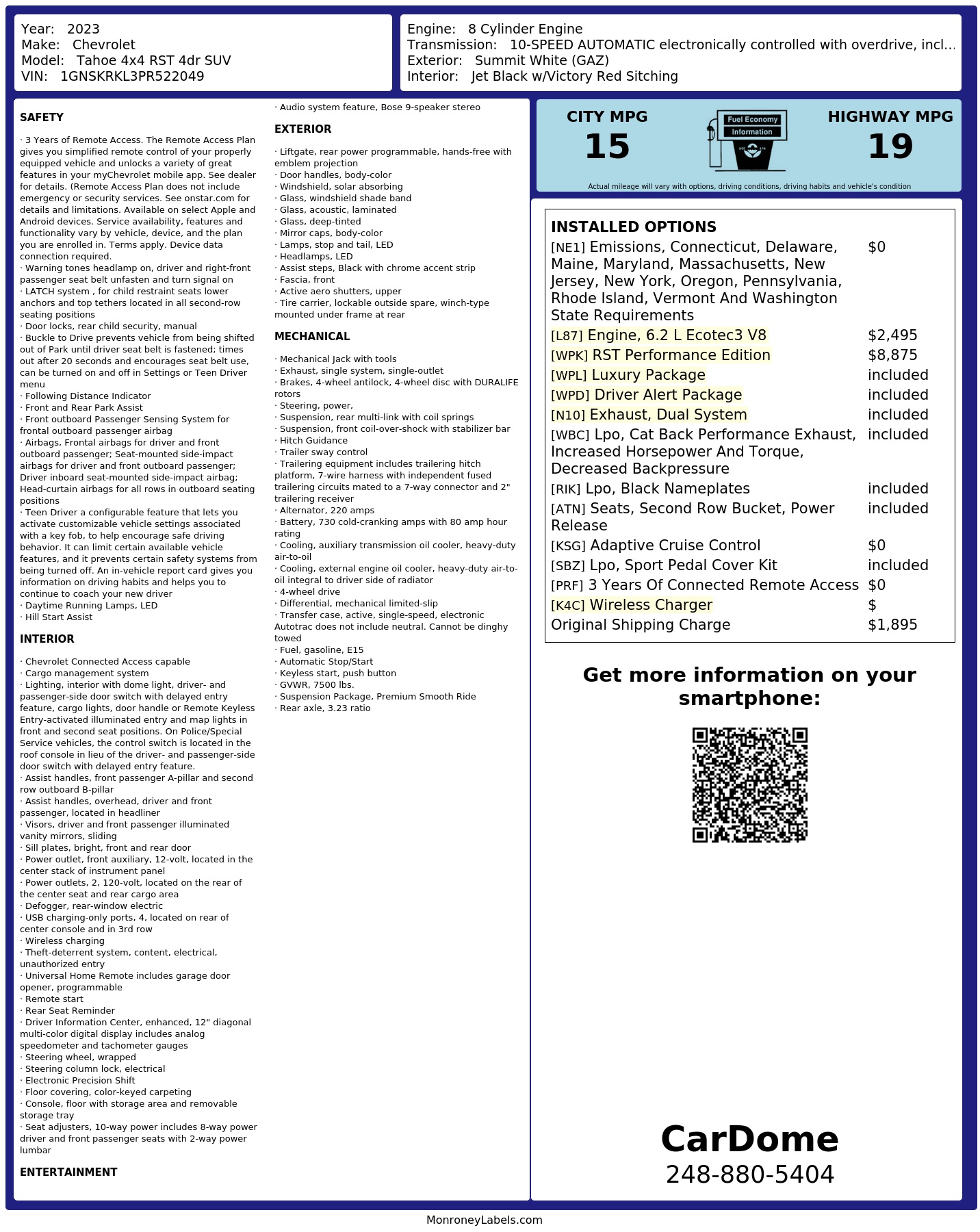 Monroney Label