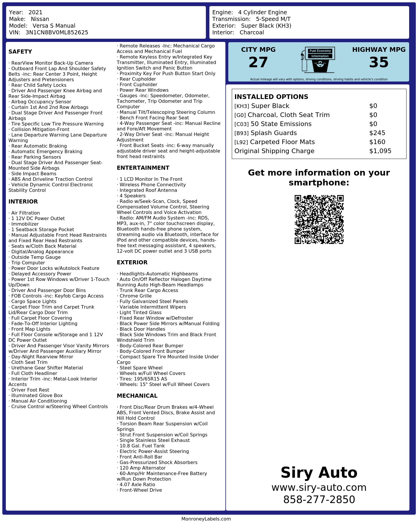 Monroney Label