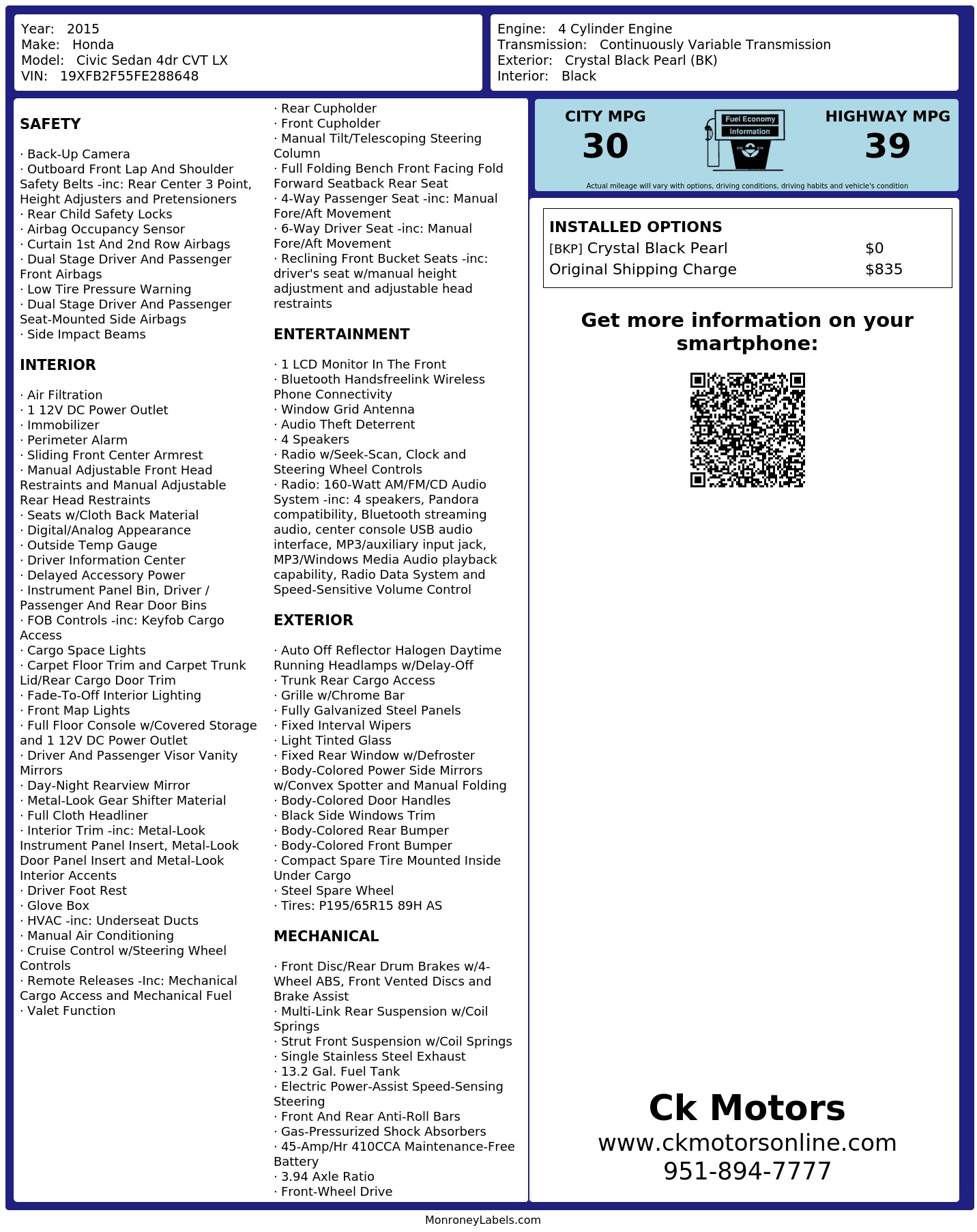 Monroney Label