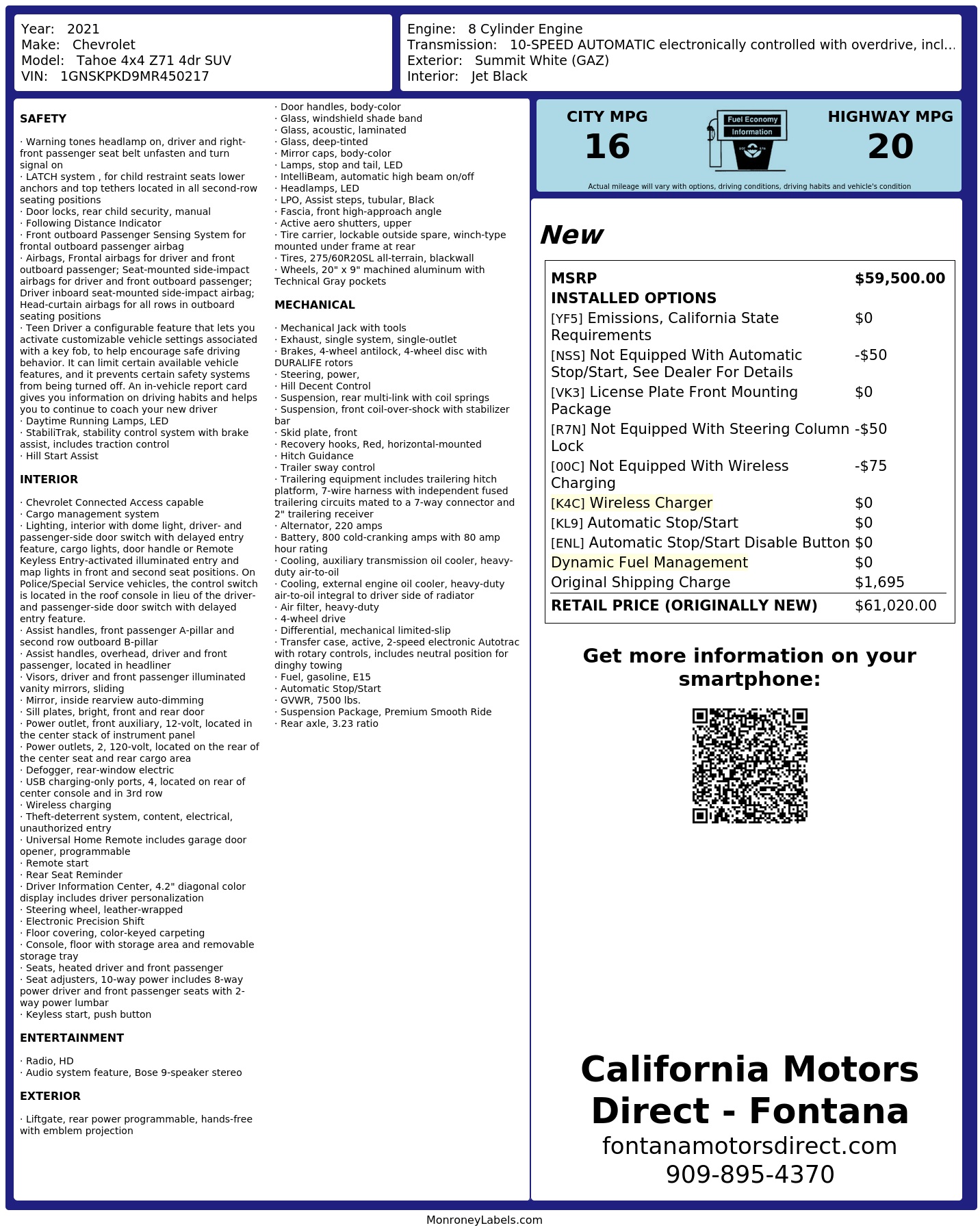 Monroney Label