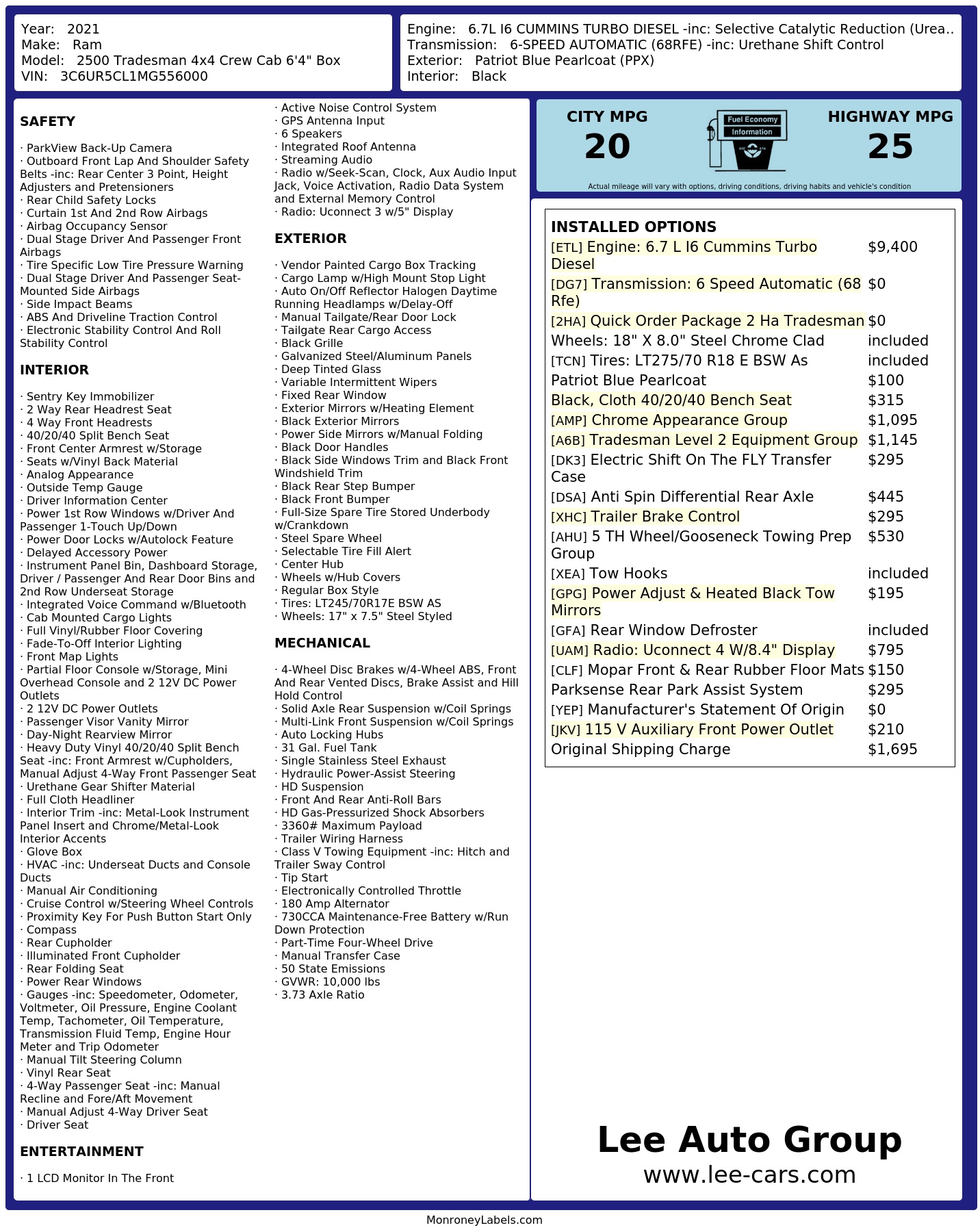 Monroney Label