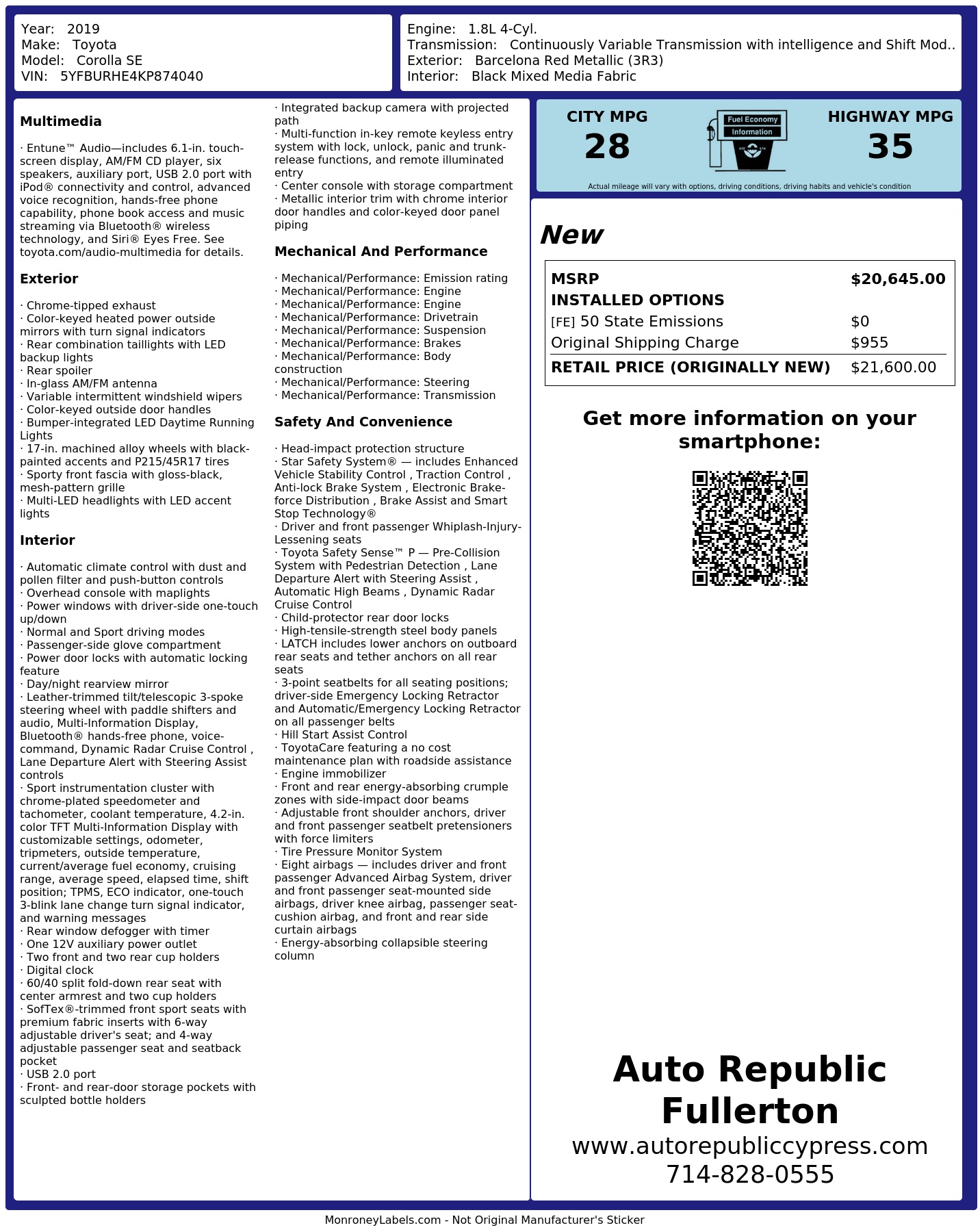 Monroney Label