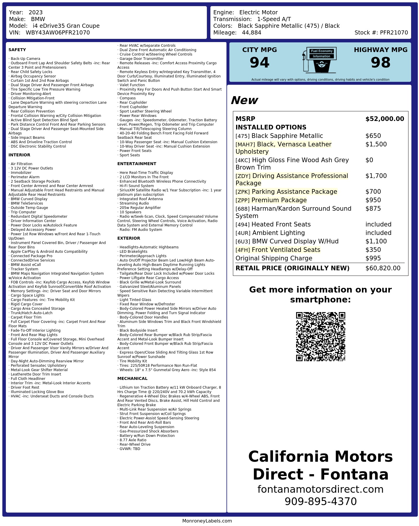 Monroney Label