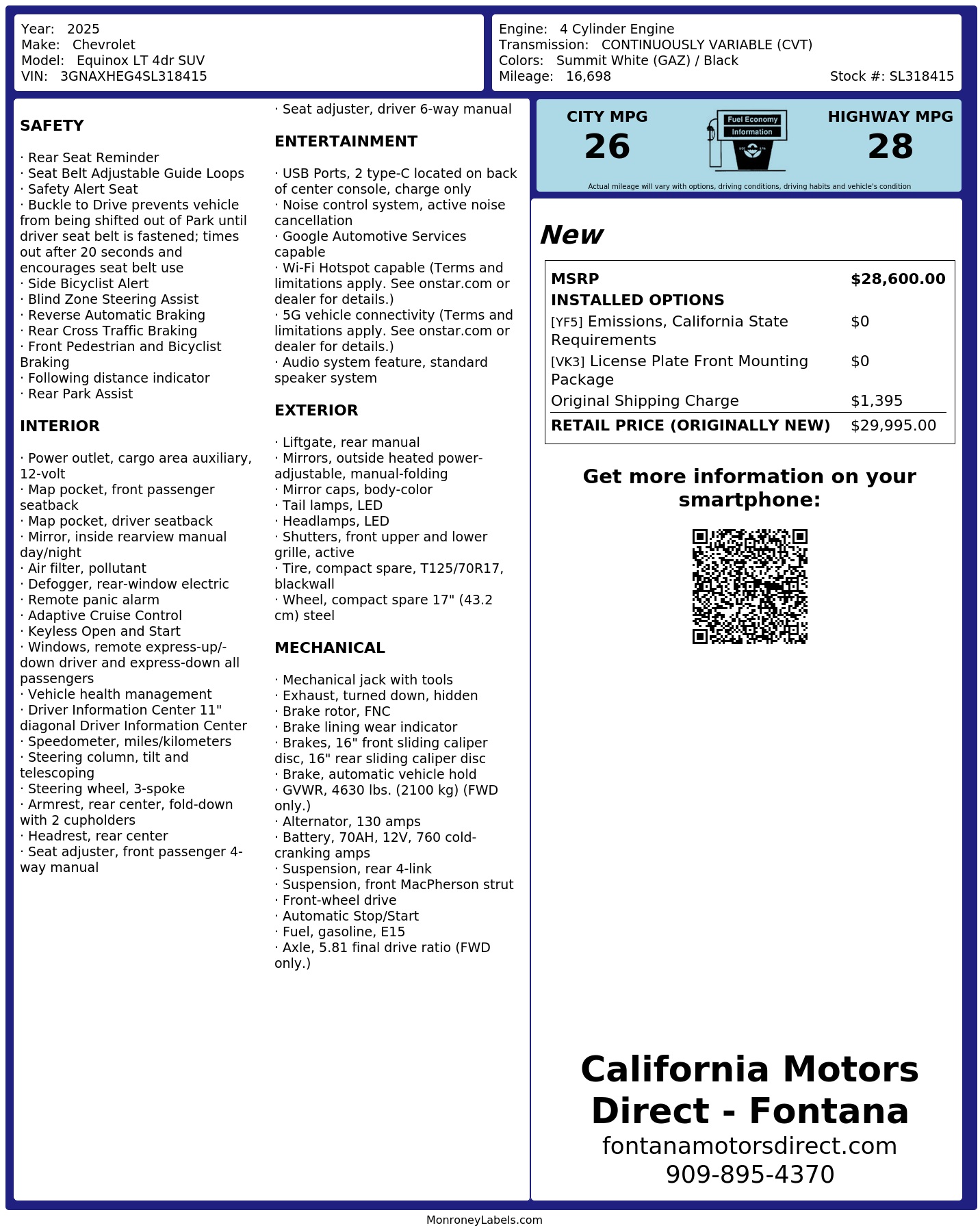 Monroney Label