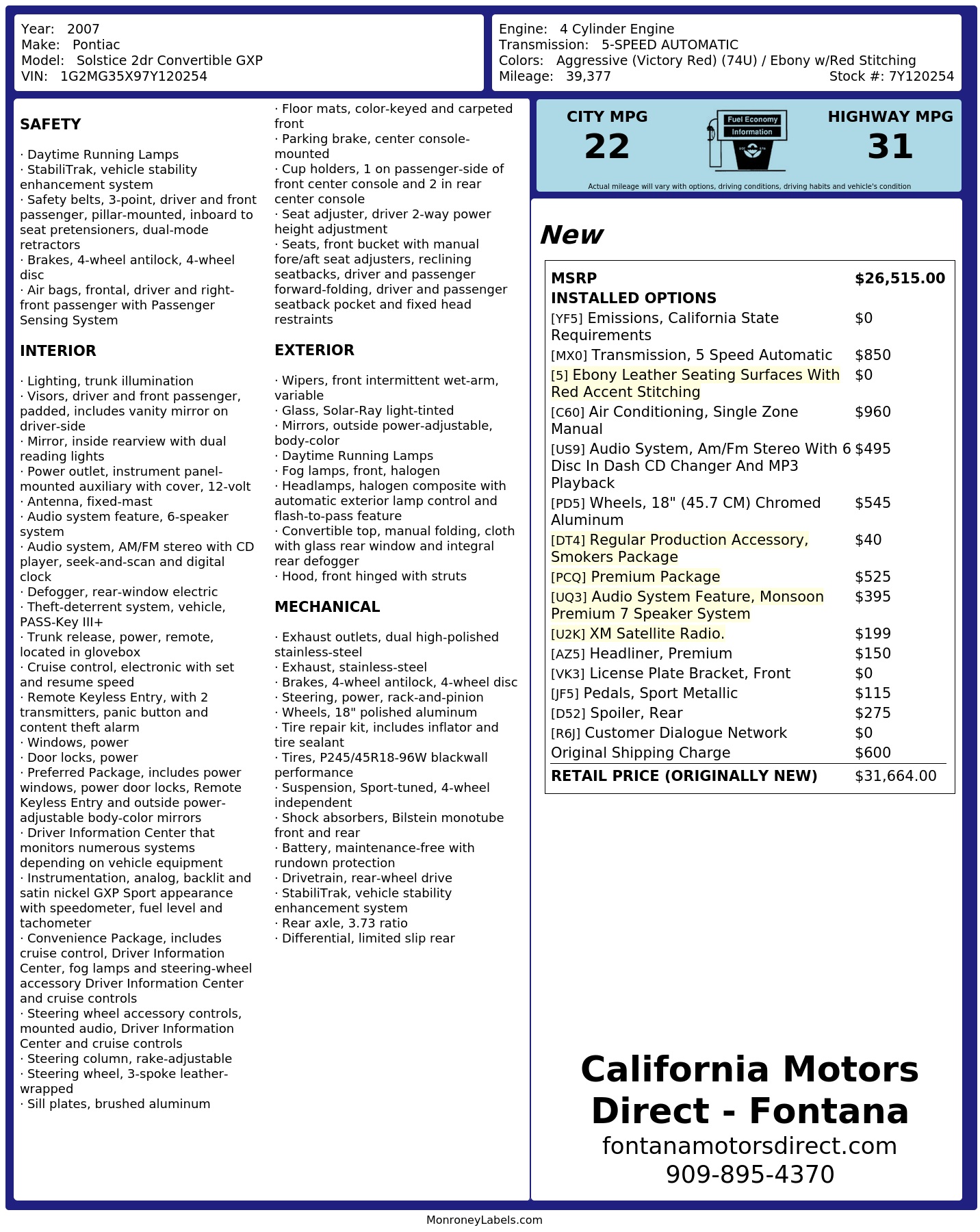Monroney Label
