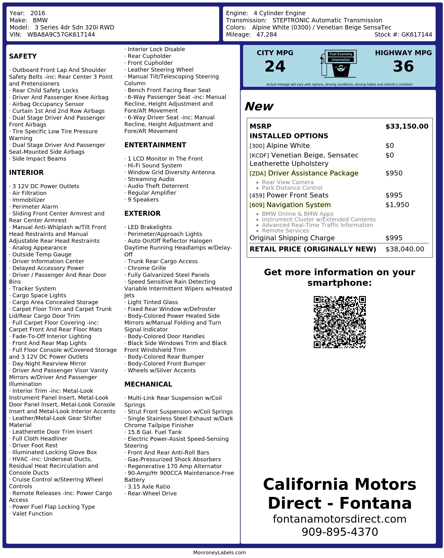 Monroney Label