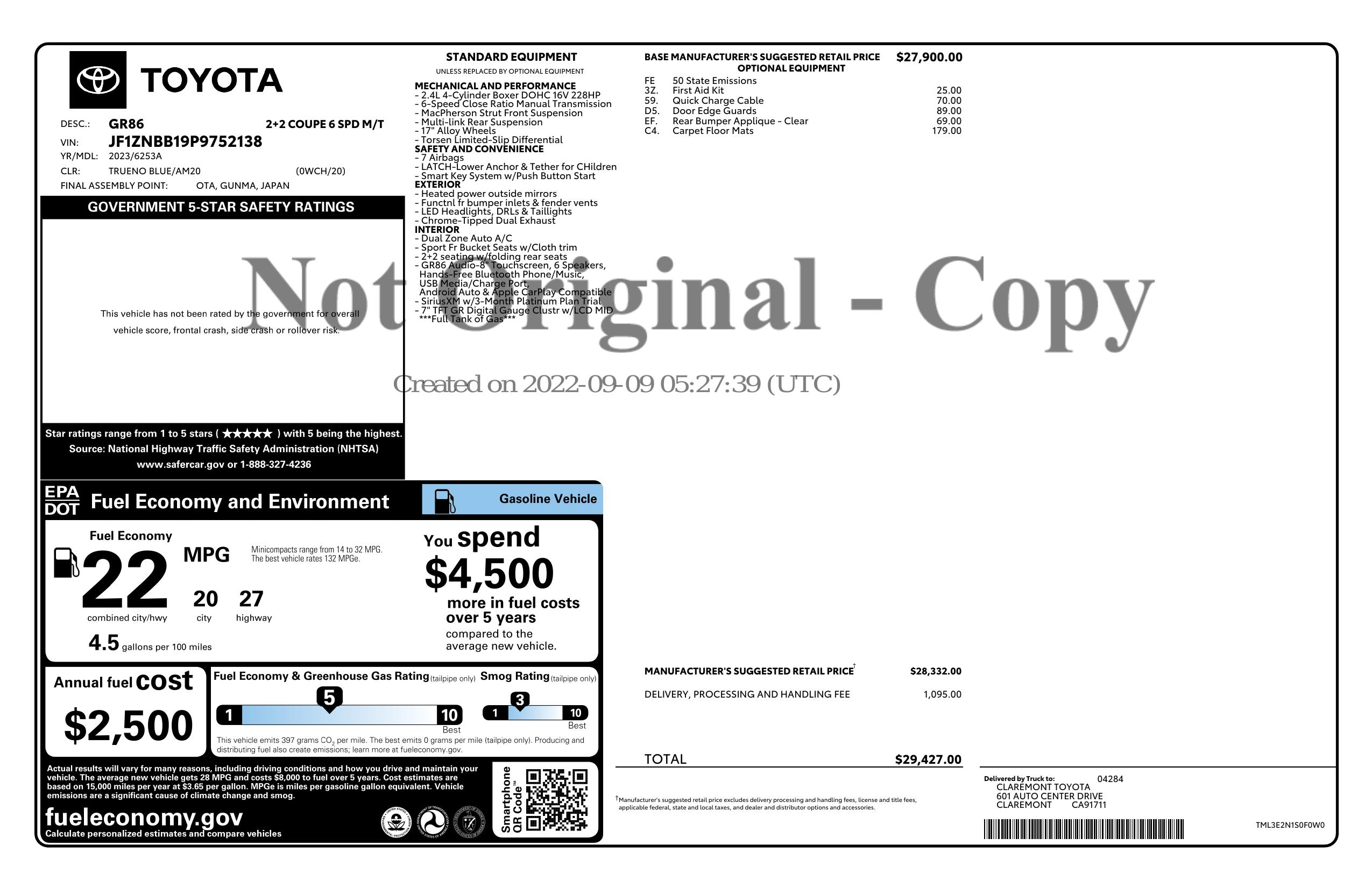 Monroney Label