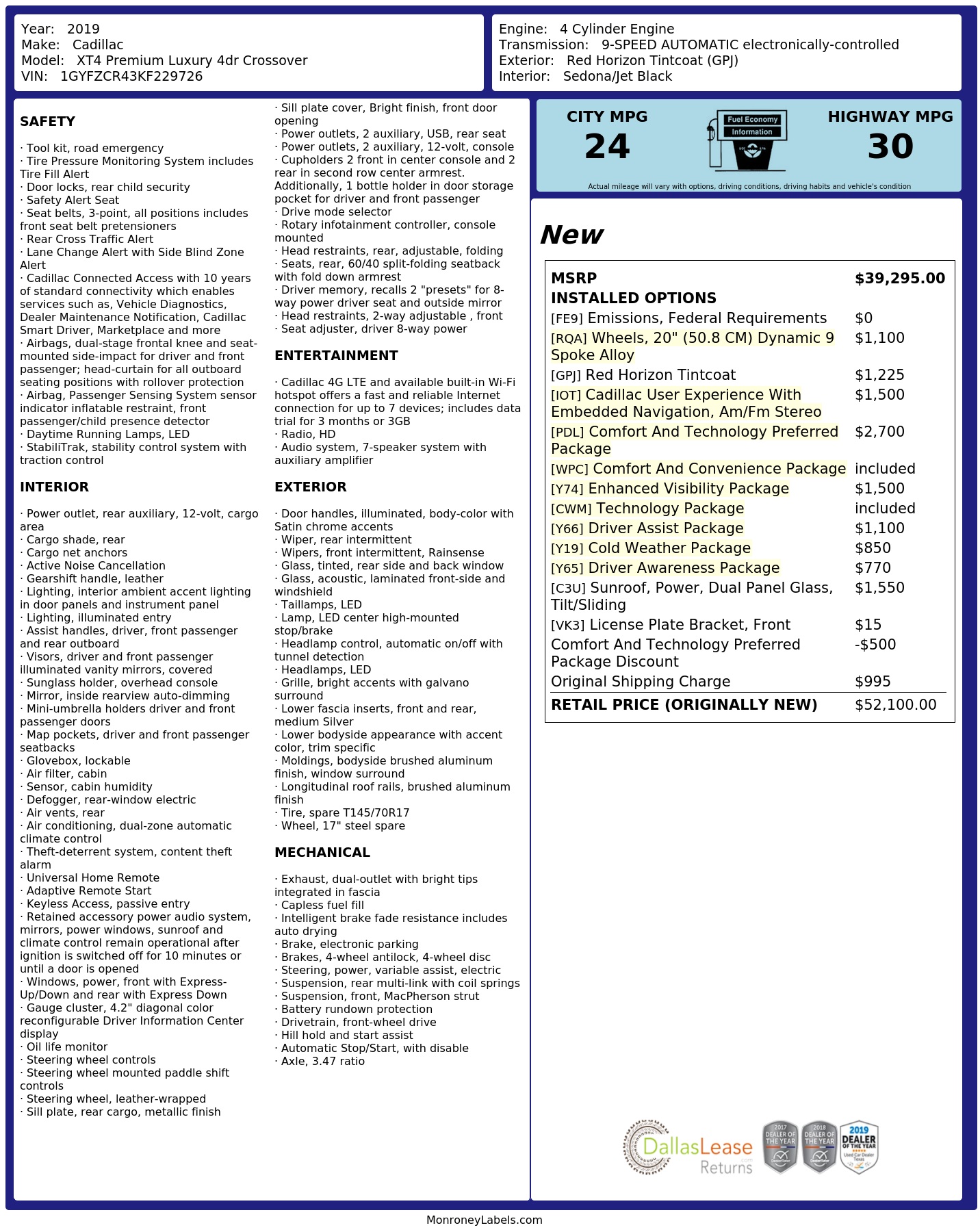Monroney Label