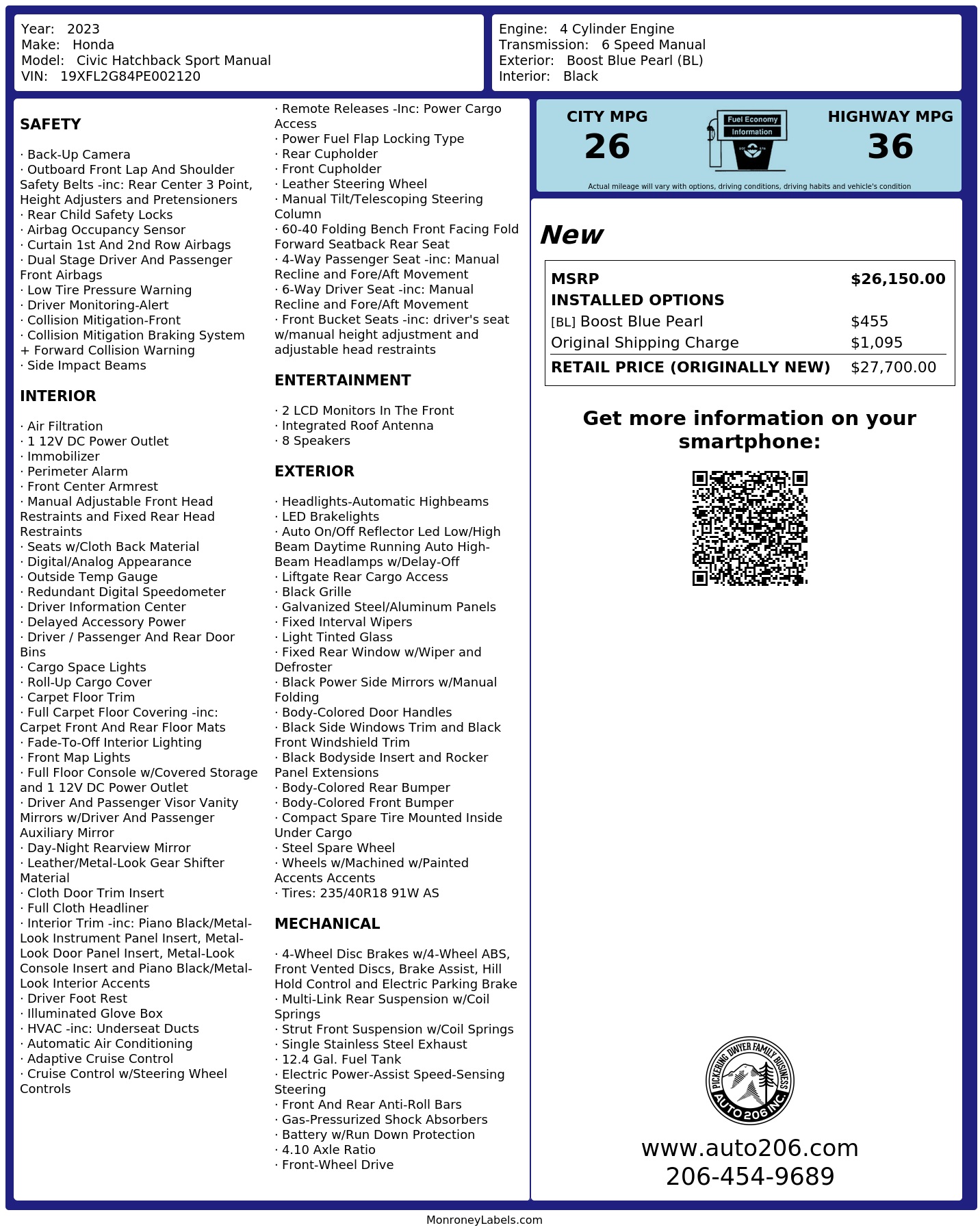 Monroney Label