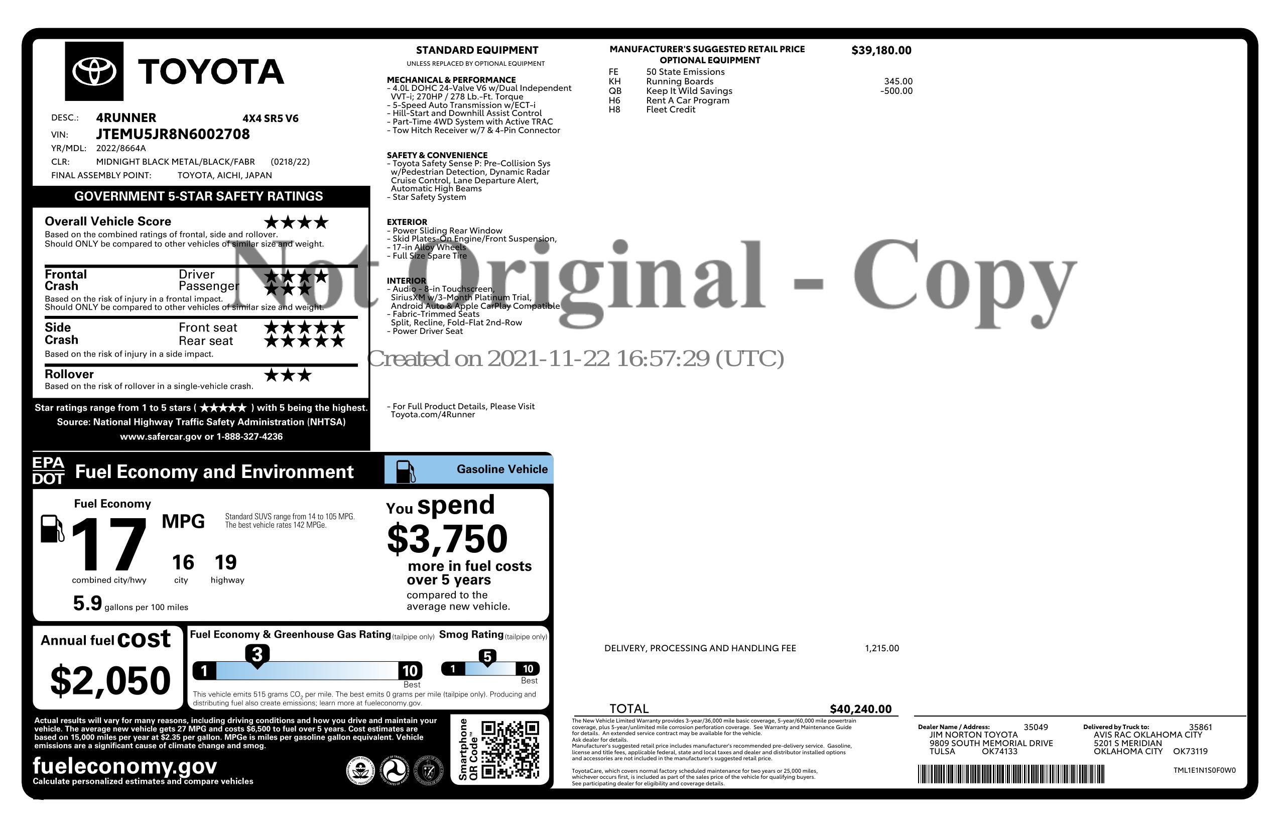 Monroney Label