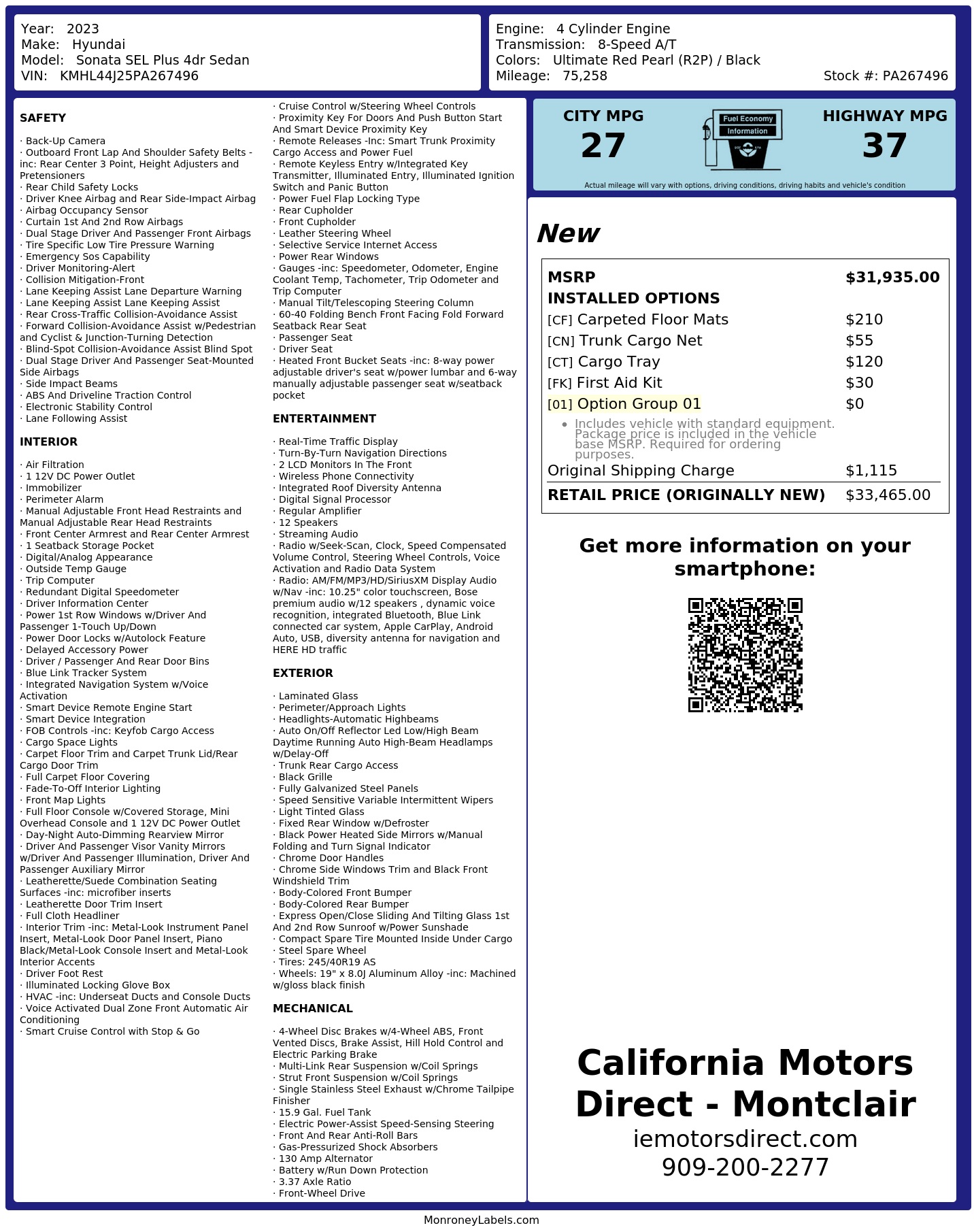 Monroney Label