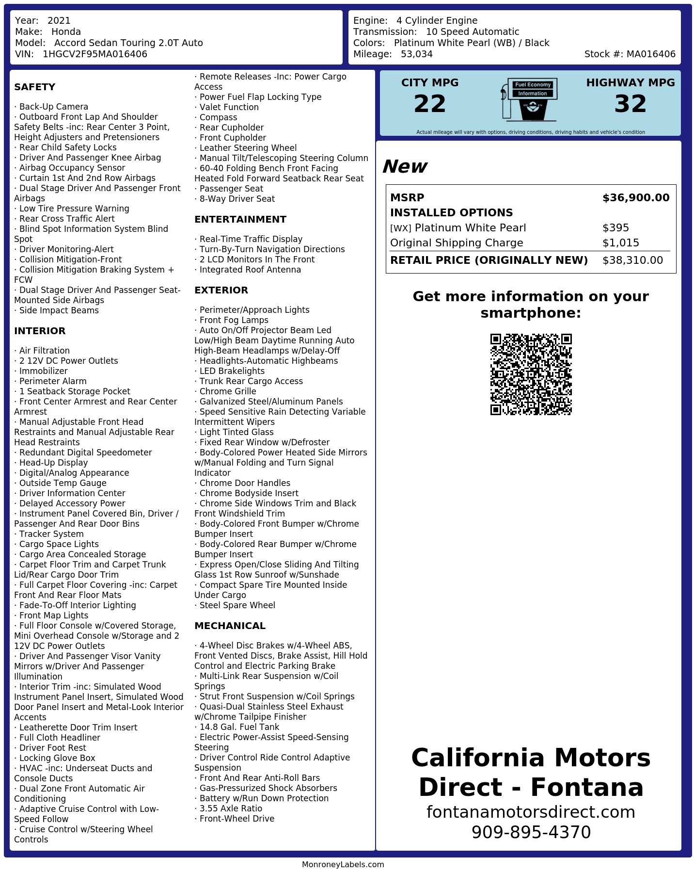 Monroney Label